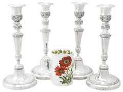 Antique Spanish French Empire Style Set of Four Sterling Silver Candlesticks