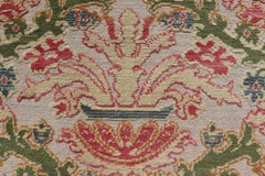 Antique Spanish Gallery Rug with Coral, Olive, and Cream Floral Design