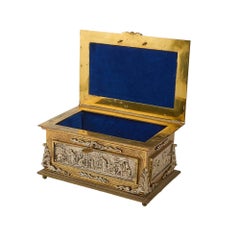 Antique Spanish Gilt Bronze Decorative Casket Box / Silvered & Lined Interior