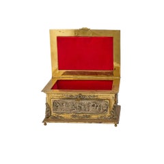 Antique Spanish Gilt Bronze / Silvered Casket Box Lined Interior Decorative Box