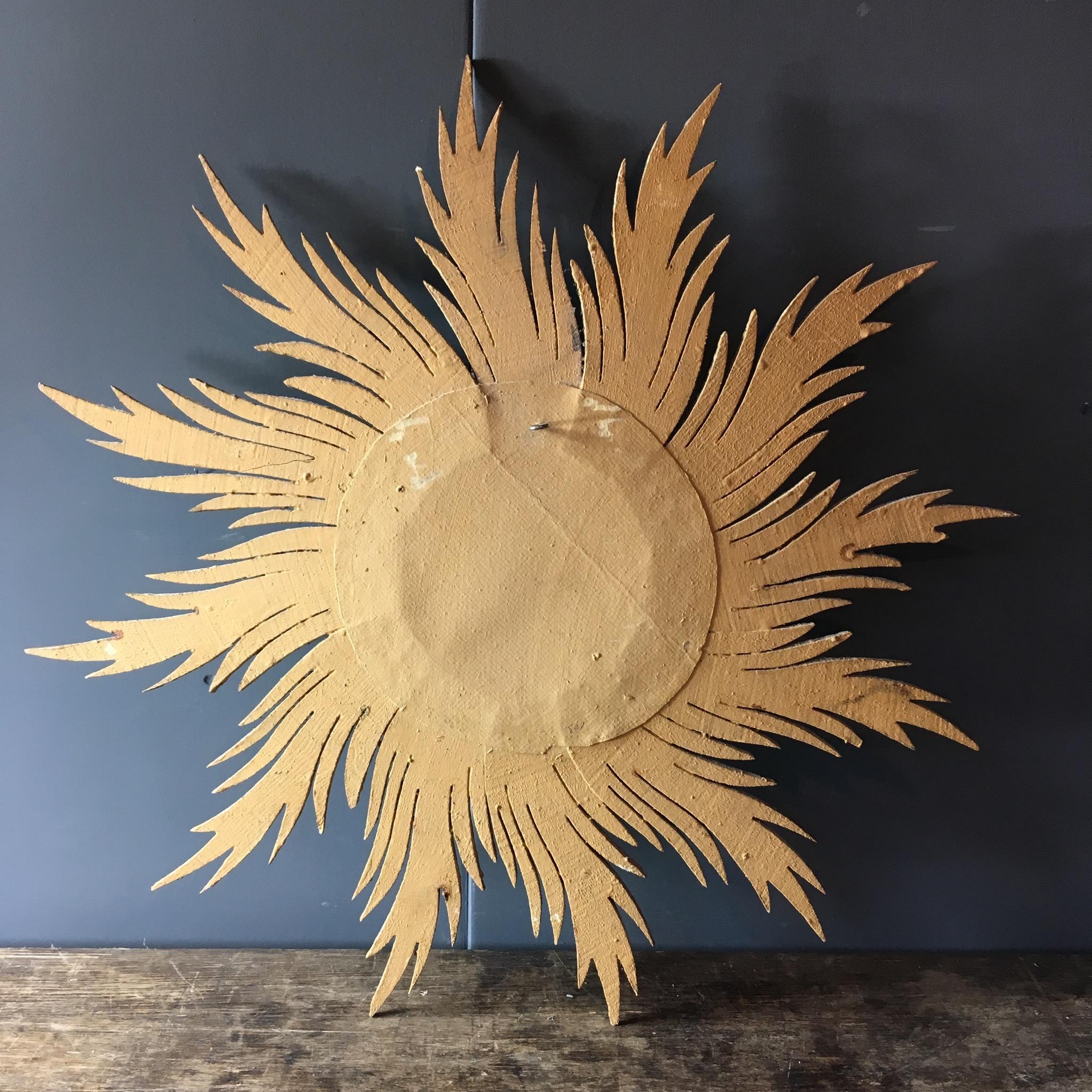 Wood Antique Spanish Giltwood Sunburst Convex Mirror