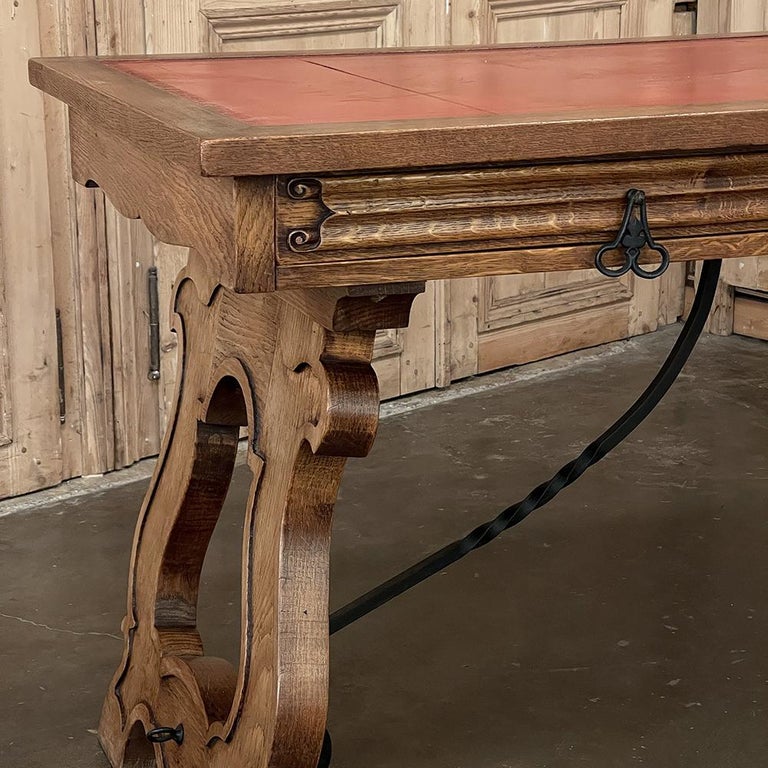 Antique Spanish Gothic Leather Top Desk, Writing Table For Sale at 1stDibs