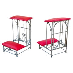 Antique Spanish Gothic Wrought Iron Kneeler Prie Dieu Prayer Benches - a Pair