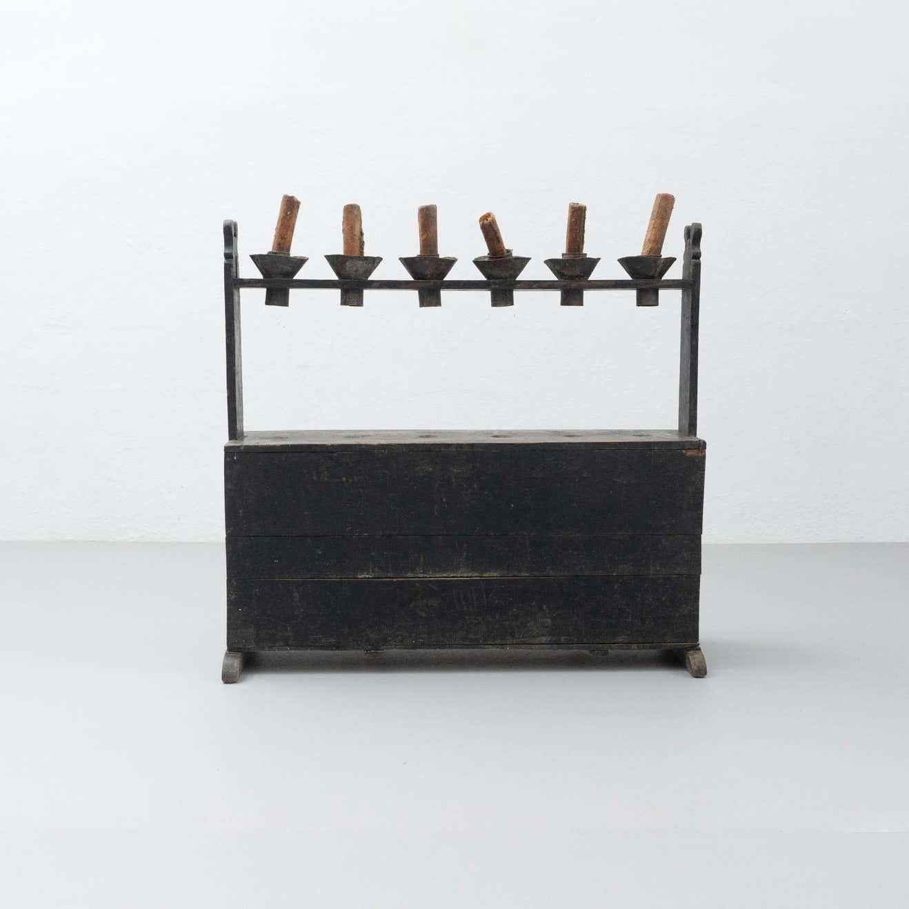 Wood Antique Spanish Hachero Candleholder, Circa 1890 For Sale
