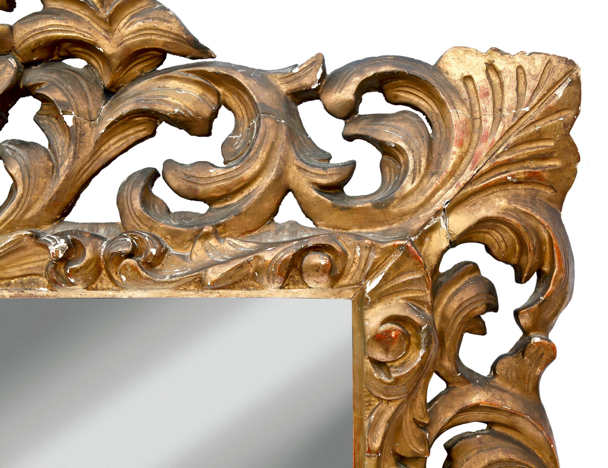 Hand-Carved Antique Spanish Hand Carved Gilt Mirror