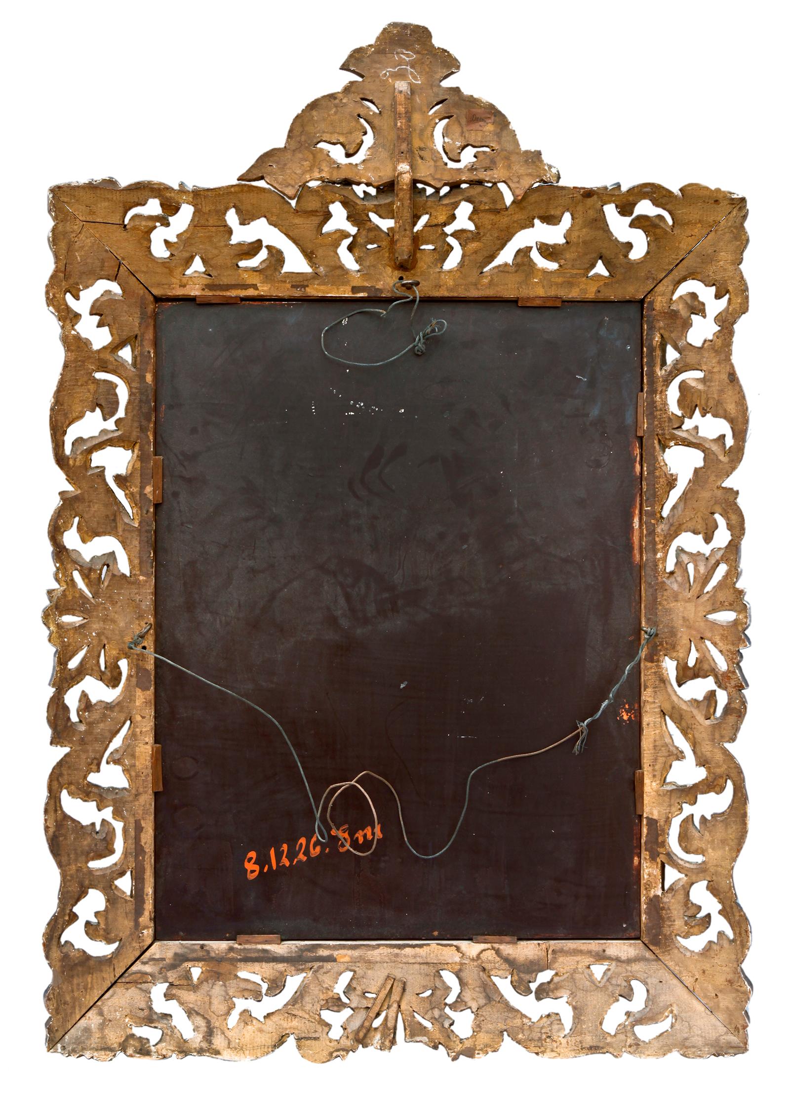 Antique Spanish Hand Carved Gilt Mirror In Distressed Condition In Malibu, CA