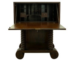 Antique Spanish Hand Carved Walnut Secretary