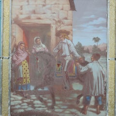 Antique Spanish Hand Painted Leaded Stained Glass Window, circa 1900