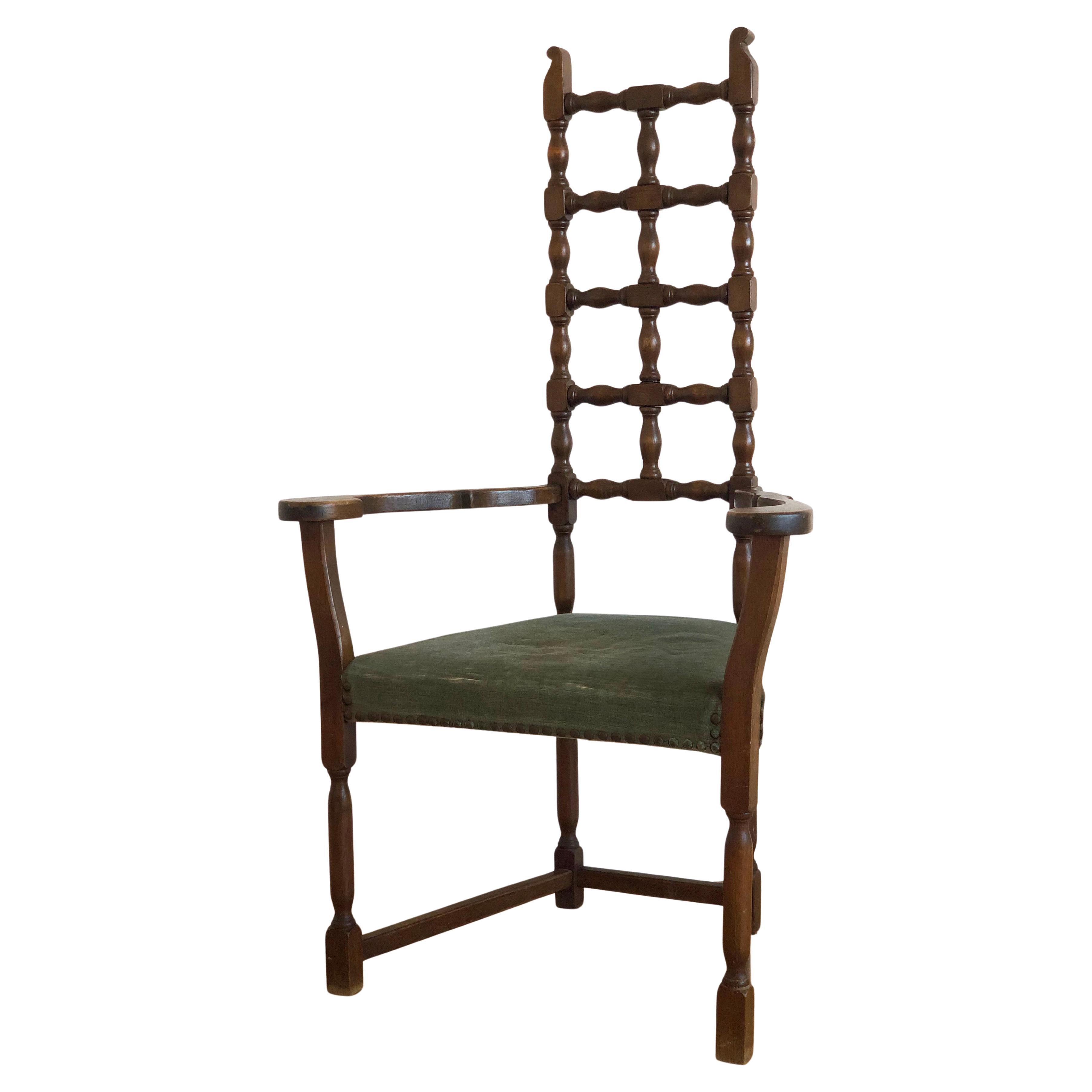 Antique Spanish High Back Armchair Early 19th Century