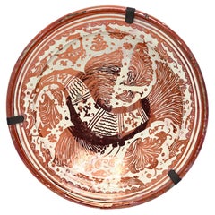 Antique Spanish Hispano-Moresque Lusterware Large Charger, Manises ca 1700