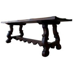 Antique Spanish Industrial Farm Style Trestle Dining Table