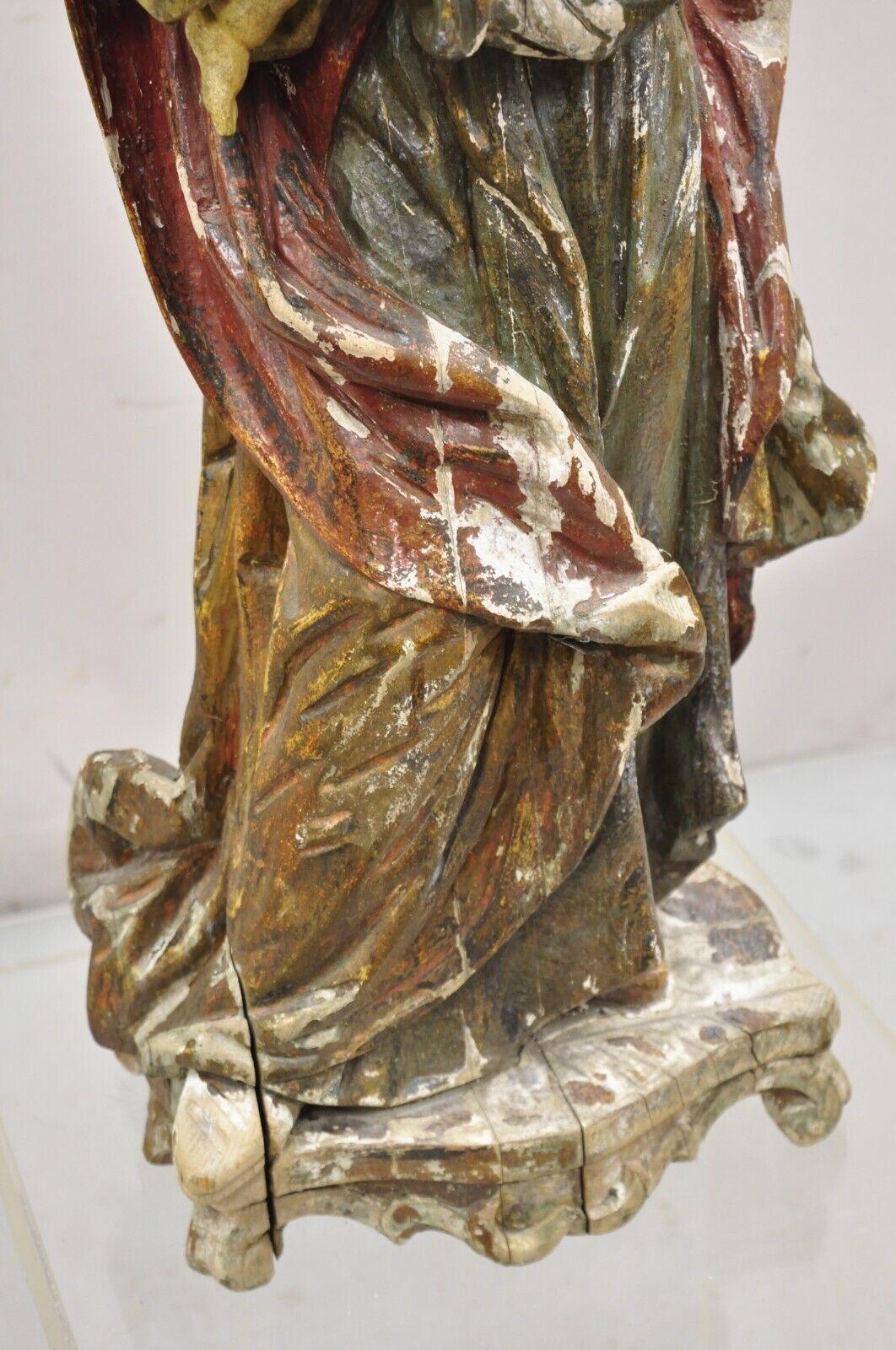 18th Century and Earlier Antique Spanish Latin Polychromed Carved Wood Figure Madonna and Child Statue For Sale