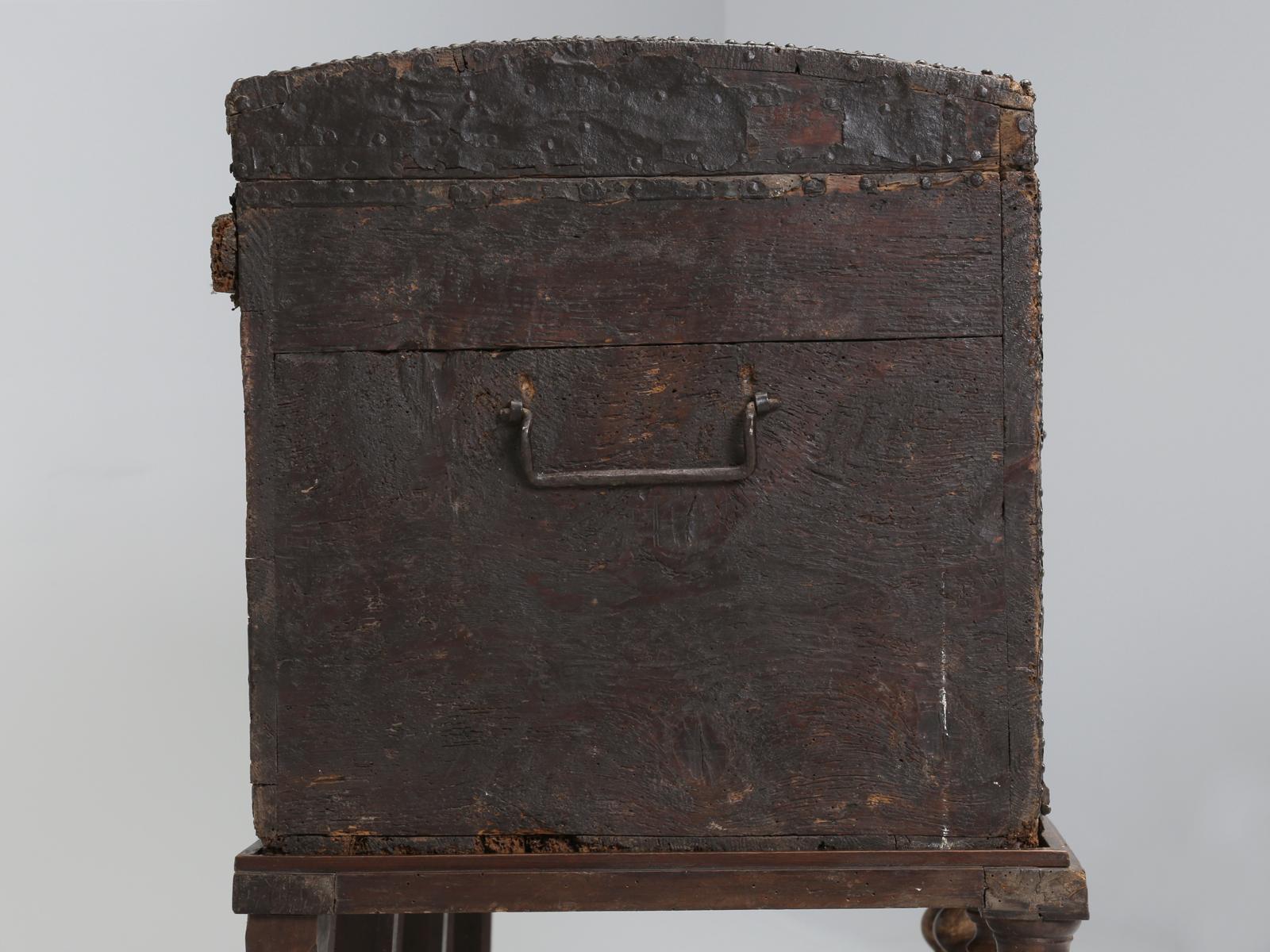 Antique Spanish Leather Trunk and a Barley Twist Stand, circa 1600s 10