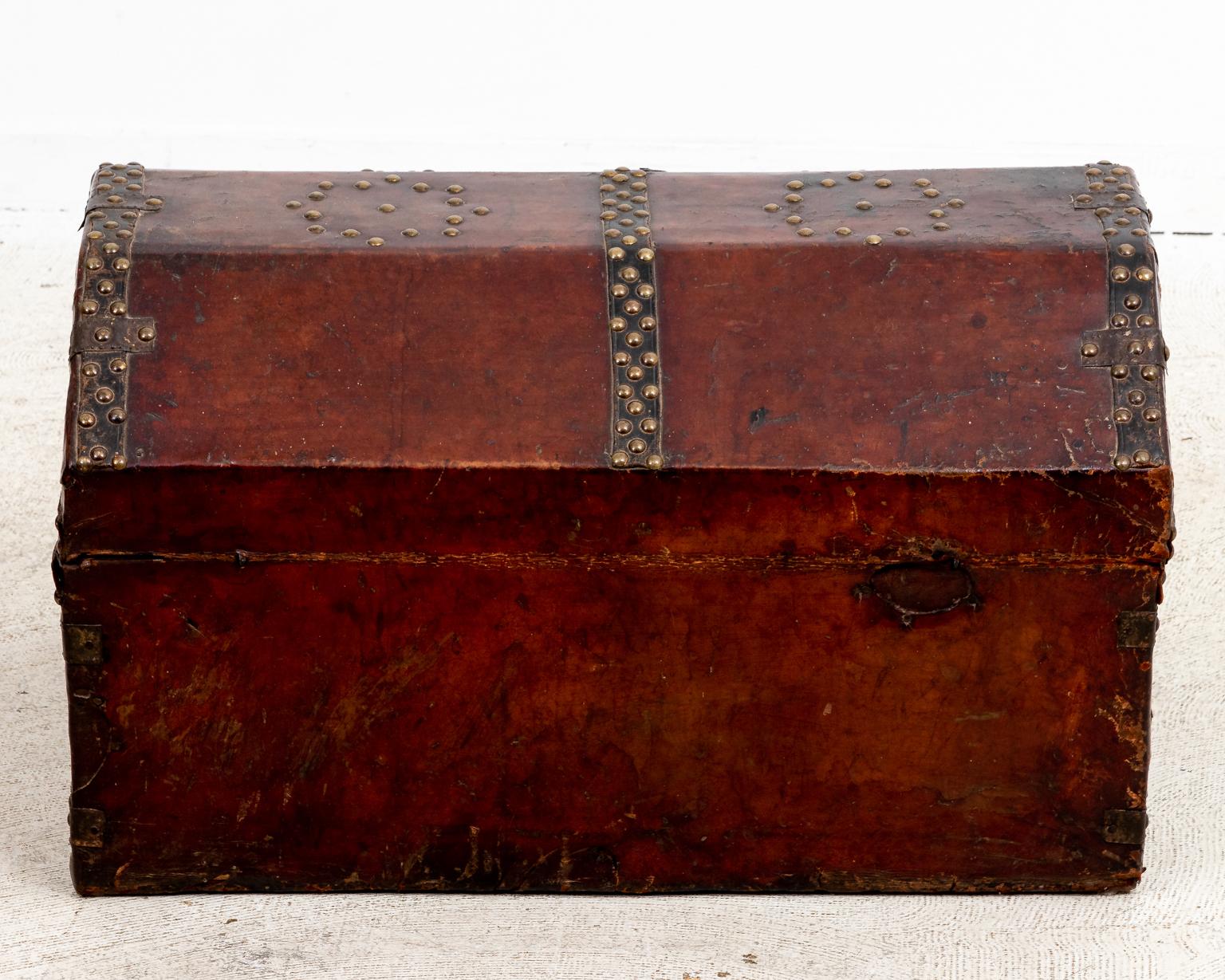 Antique Spanish Leather Trunk In Good Condition In Stamford, CT