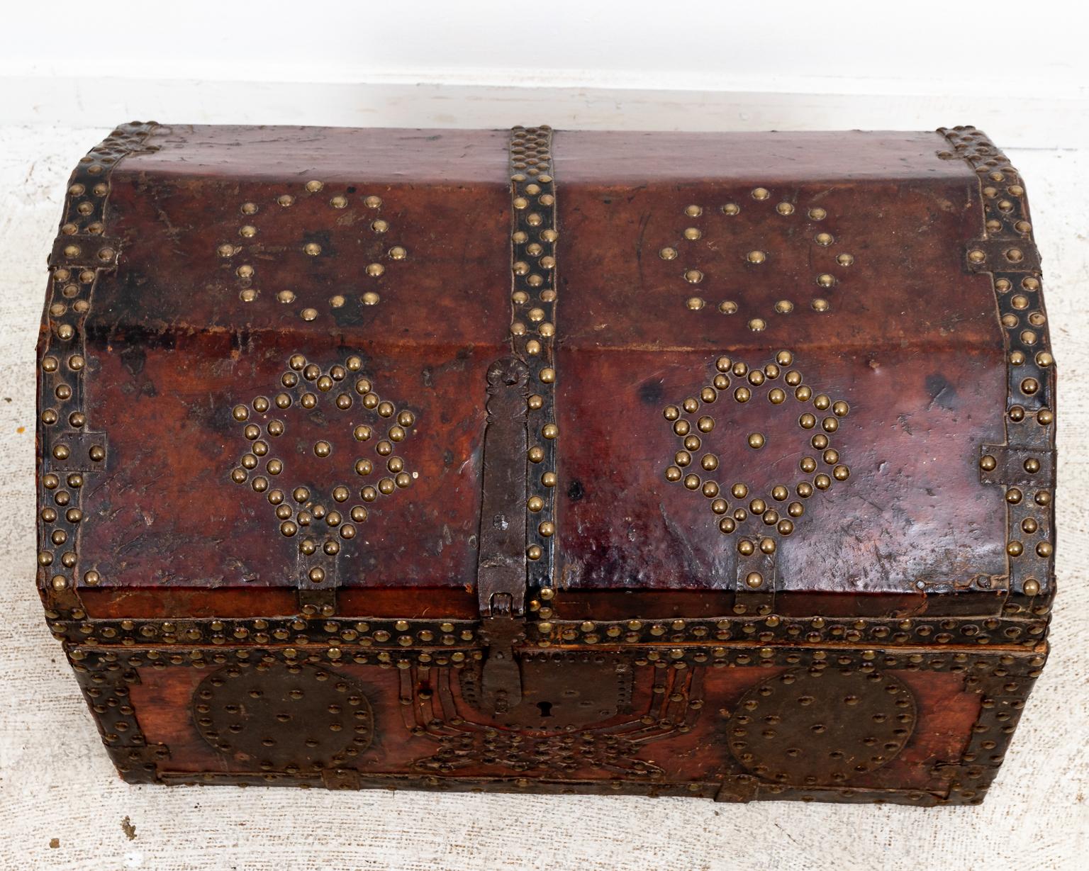 18th Century and Earlier Antique Spanish Leather Trunk