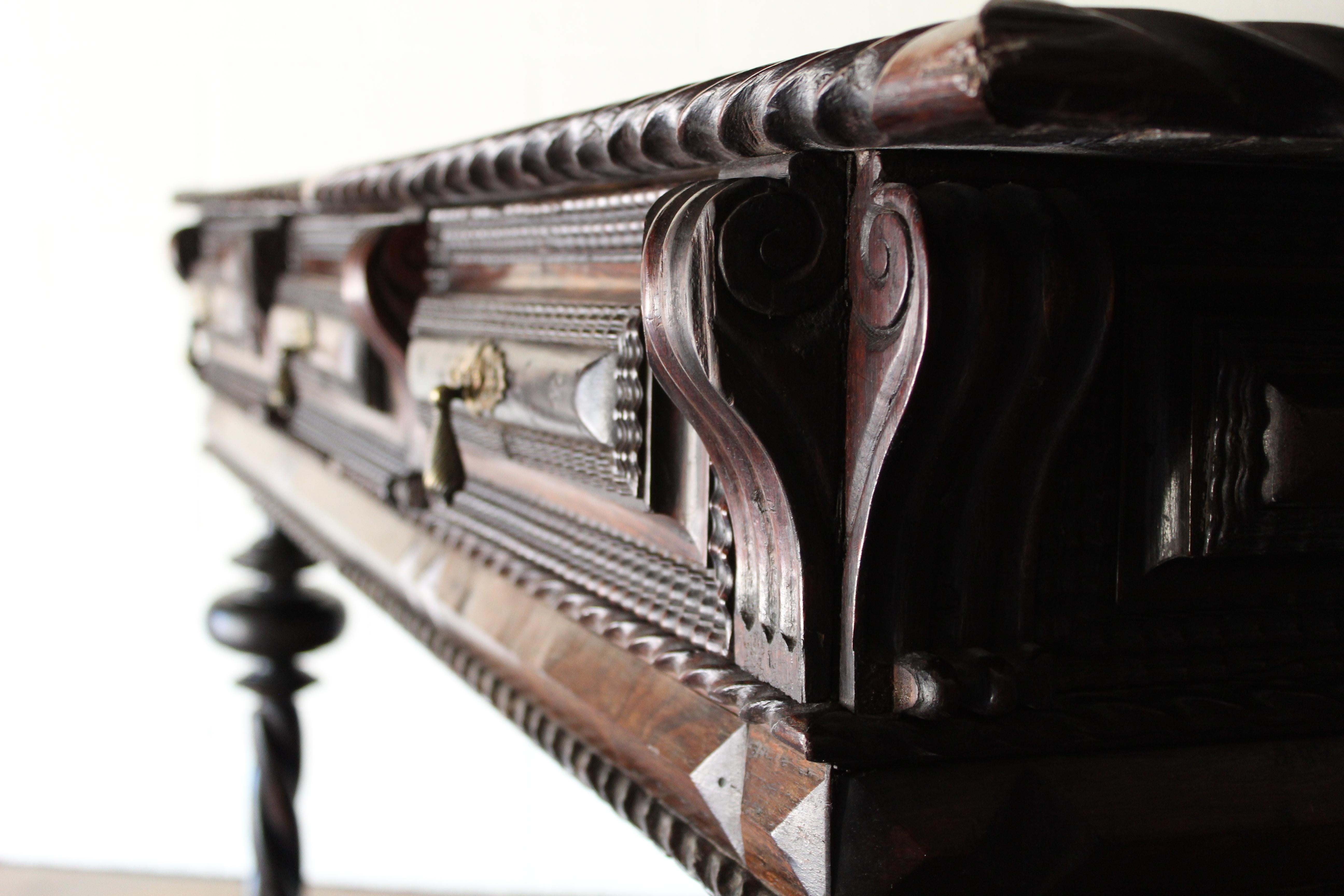 Carved Antique Portuguese Library Table For Sale