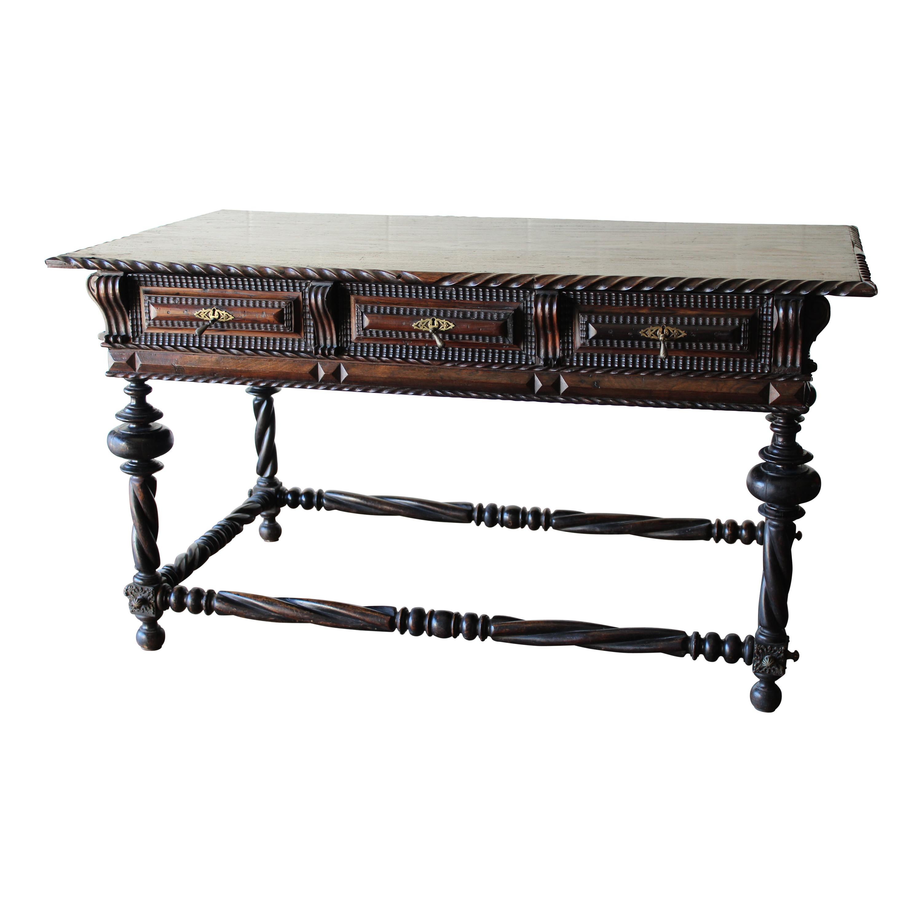 Antique Portuguese Library Table For Sale
