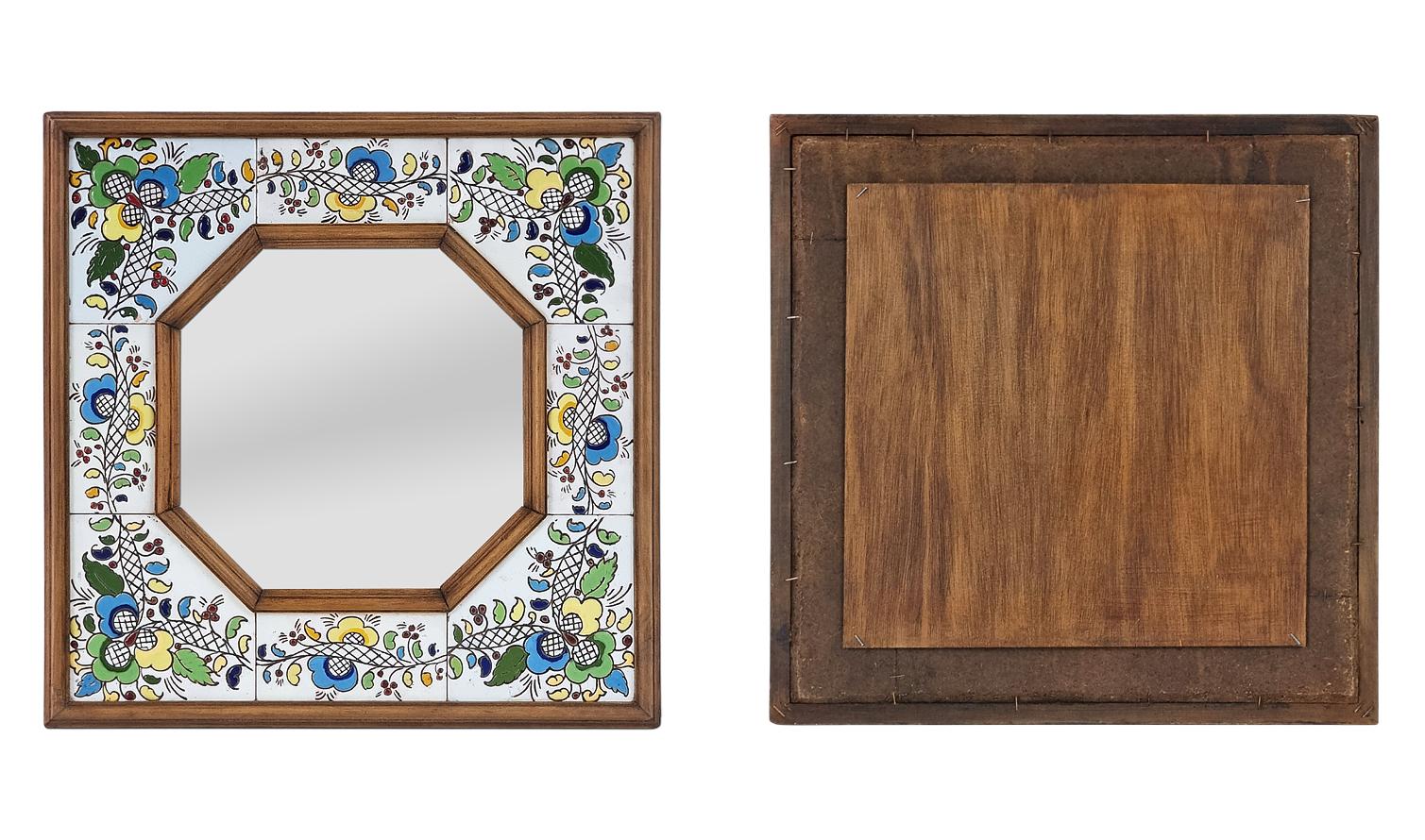 Antique Mirror spagnolo, legno e ceramica con motivi floreali multicolore, circa 1965 in vendita 3