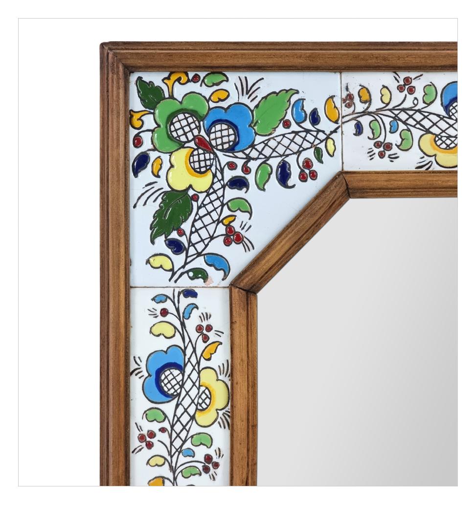 Antique Mirror spagnolo, legno e ceramica con motivi floreali multicolore, circa 1965 In condizioni buone in vendita a Paris, FR