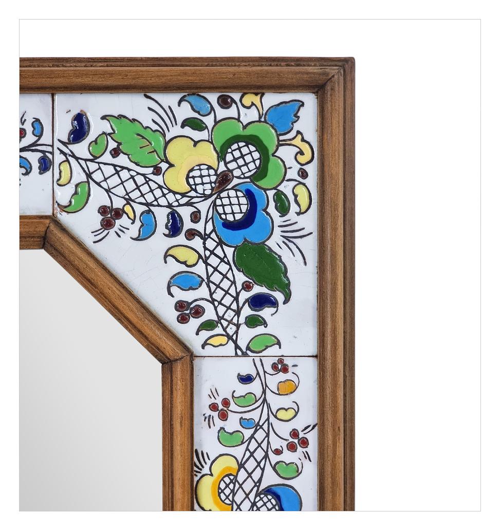 Antique Mirror spagnolo, legno e ceramica con motivi floreali multicolore, circa 1965 in vendita 2