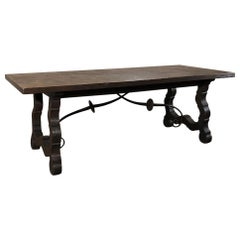 Antique Spanish Oak and Wrought Iron Dining Table