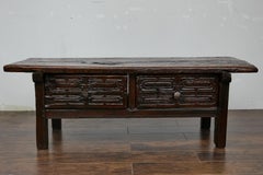 Antique Spanish Oak Coffee Table with Two Carved Drawers, Circa 1800