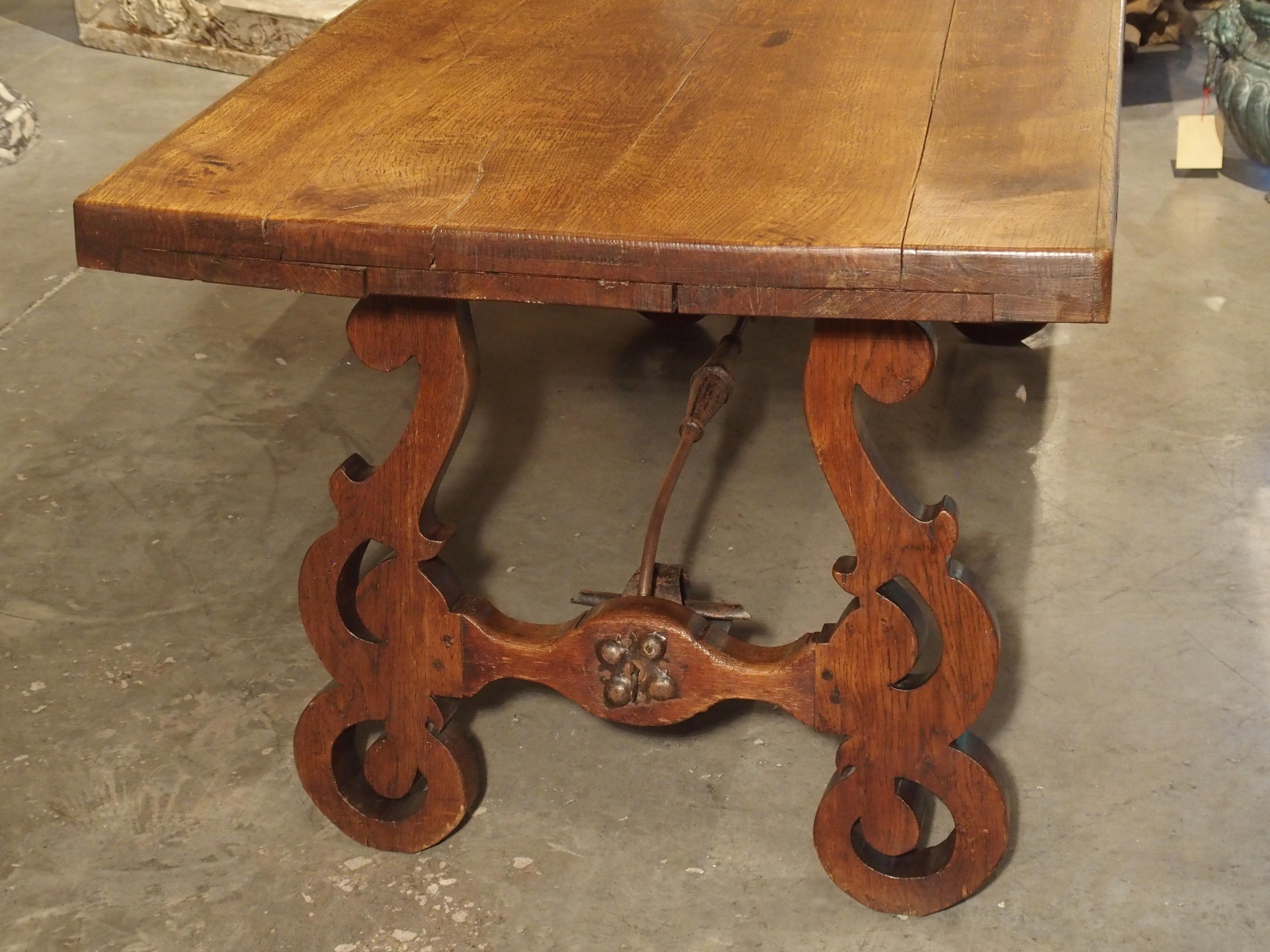 Antique Spanish Oak Table with Wrought Iron Stretcher 7
