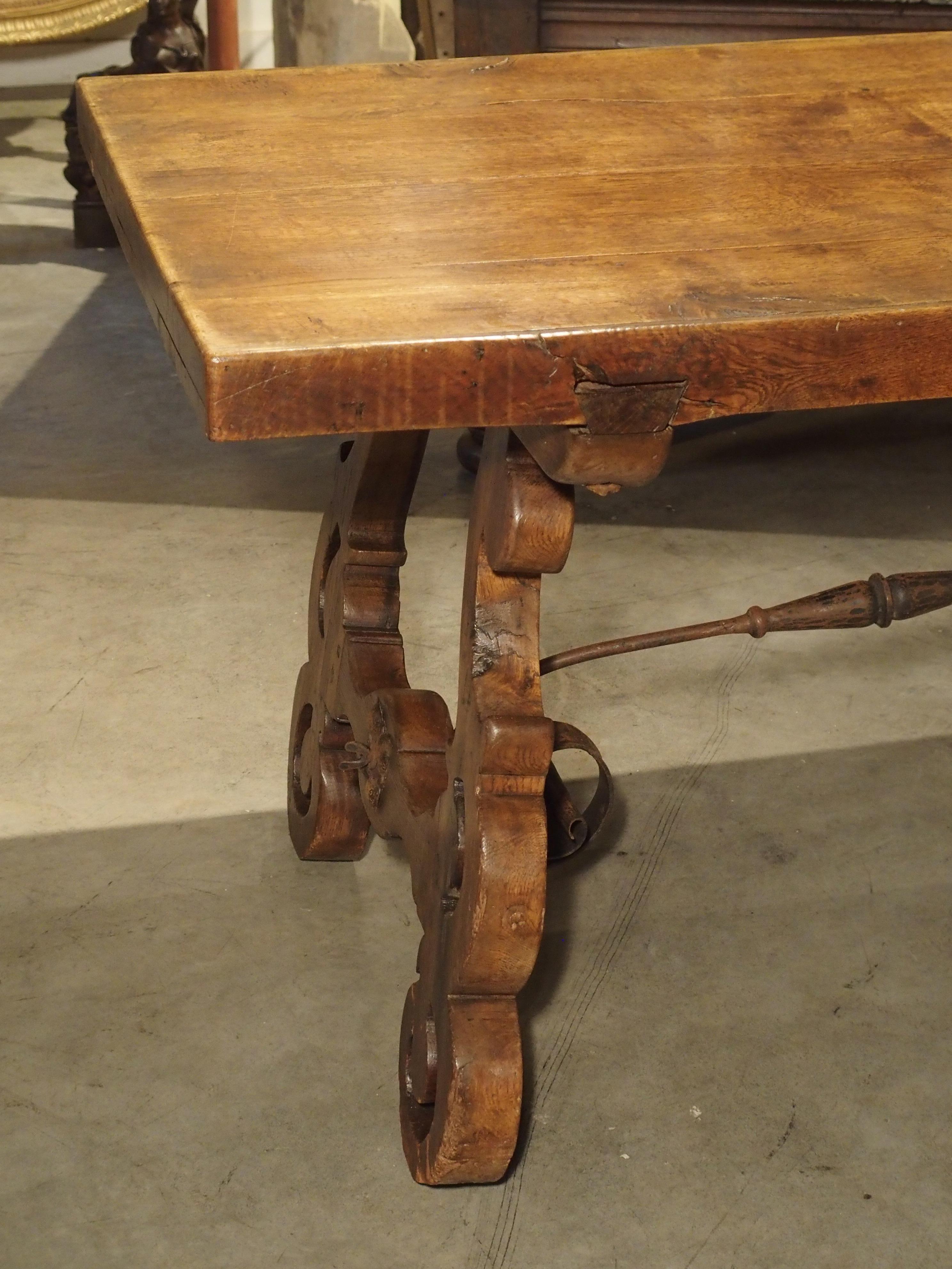 Antique Spanish Oak Table with Wrought Iron Stretcher 9