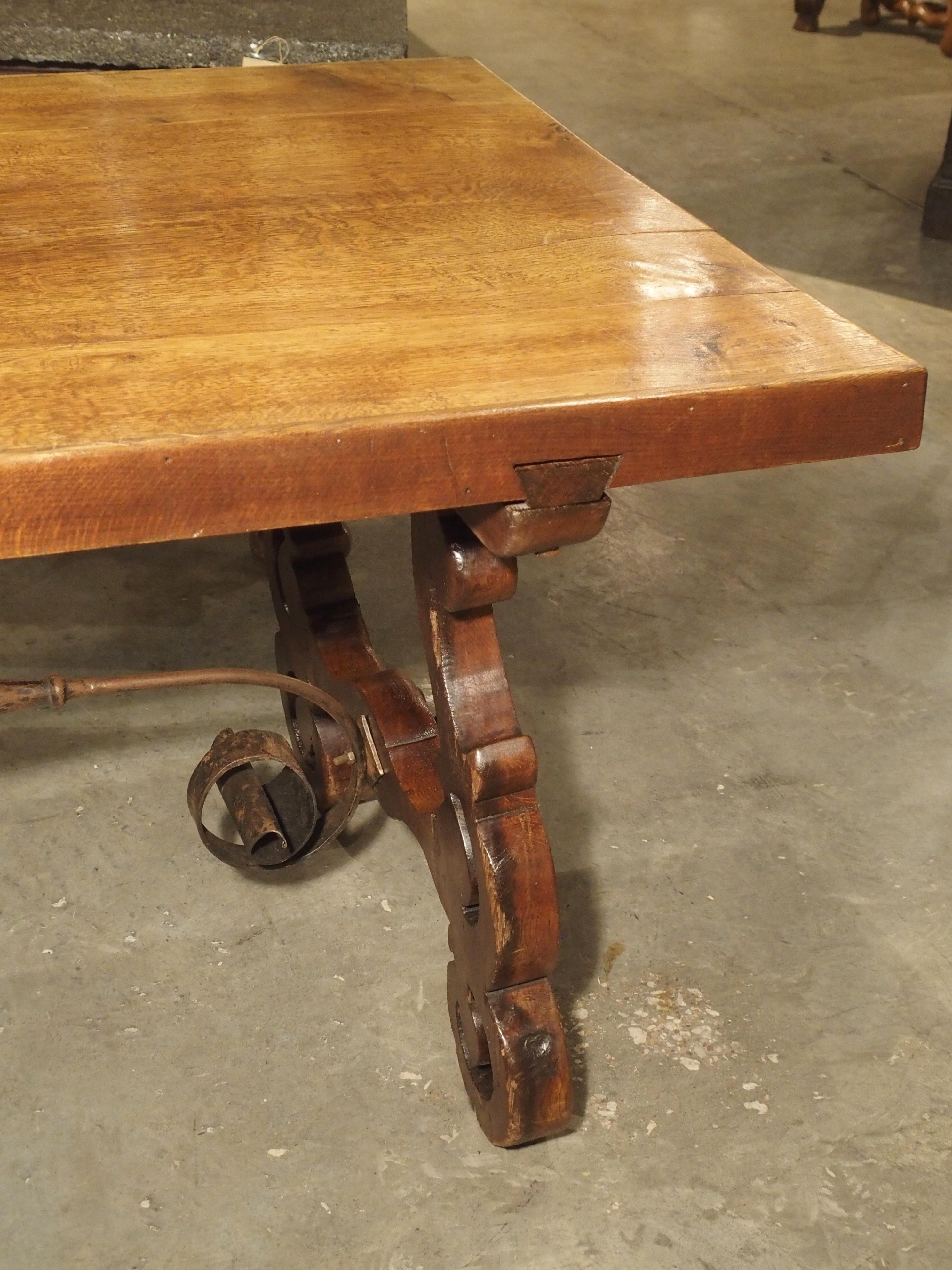 Antique Spanish Oak Table with Wrought Iron Stretcher 11