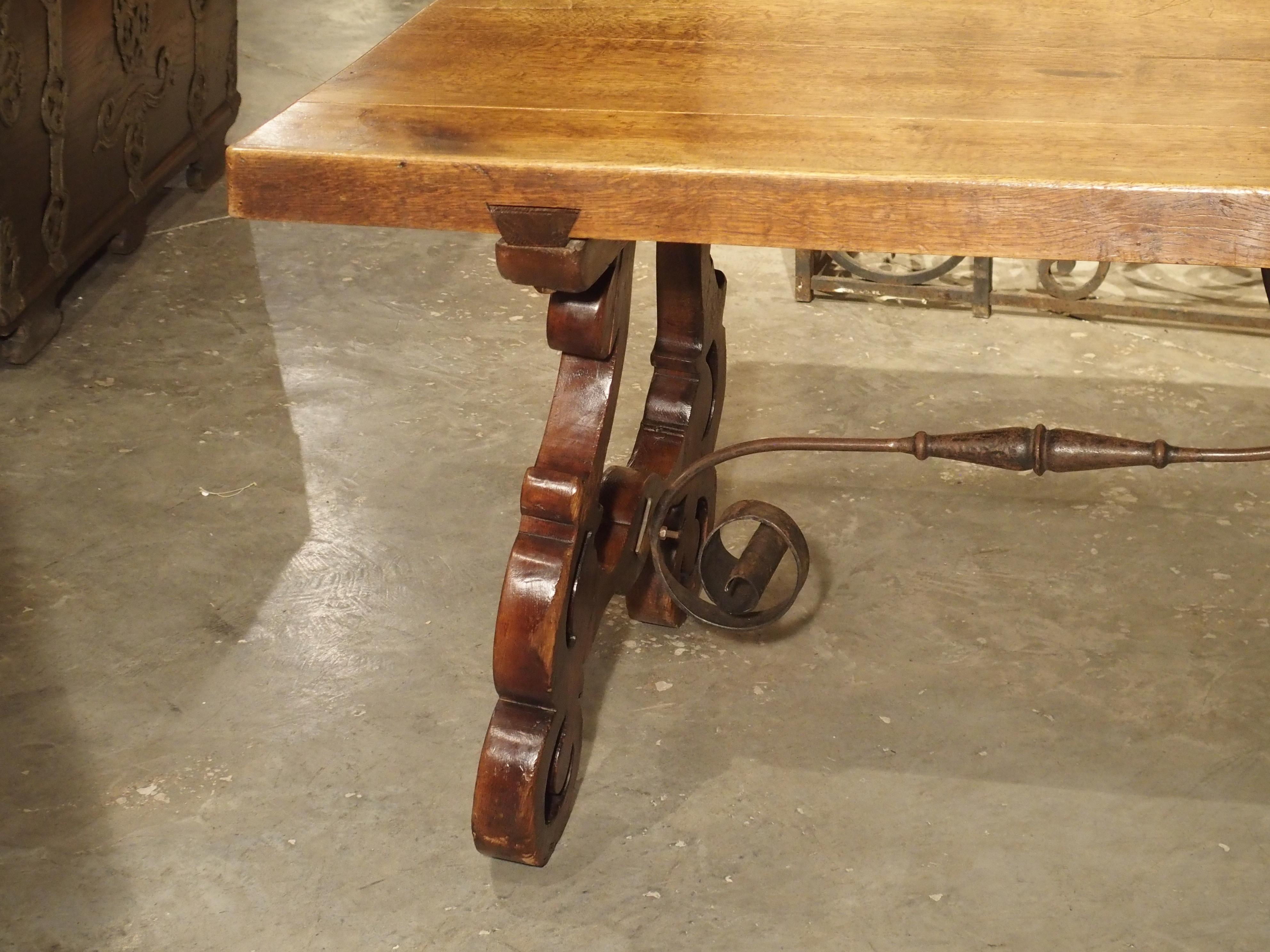Antique Spanish Oak Table with Wrought Iron Stretcher 14
