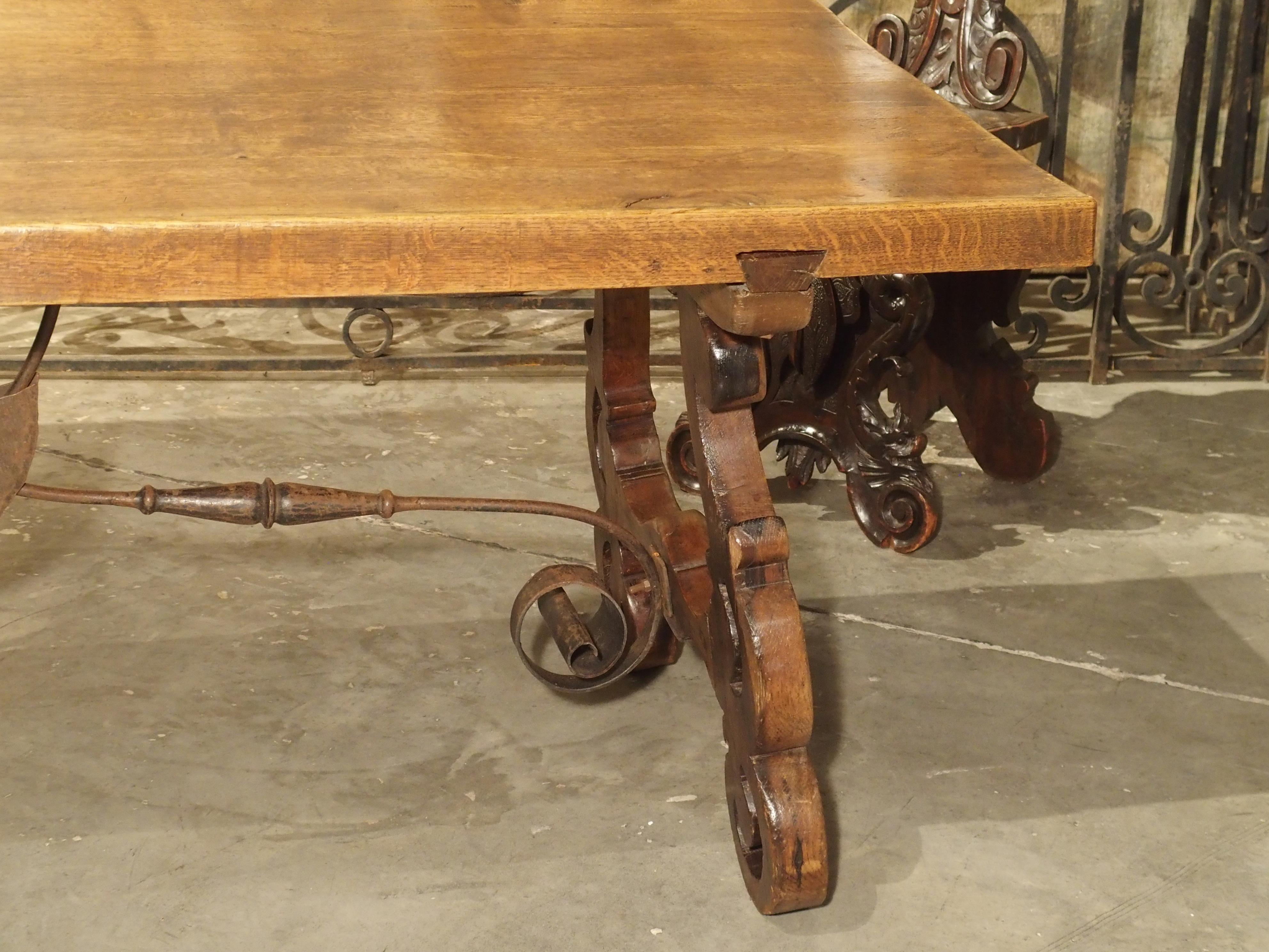 Antique Spanish Oak Table with Wrought Iron Stretcher 15