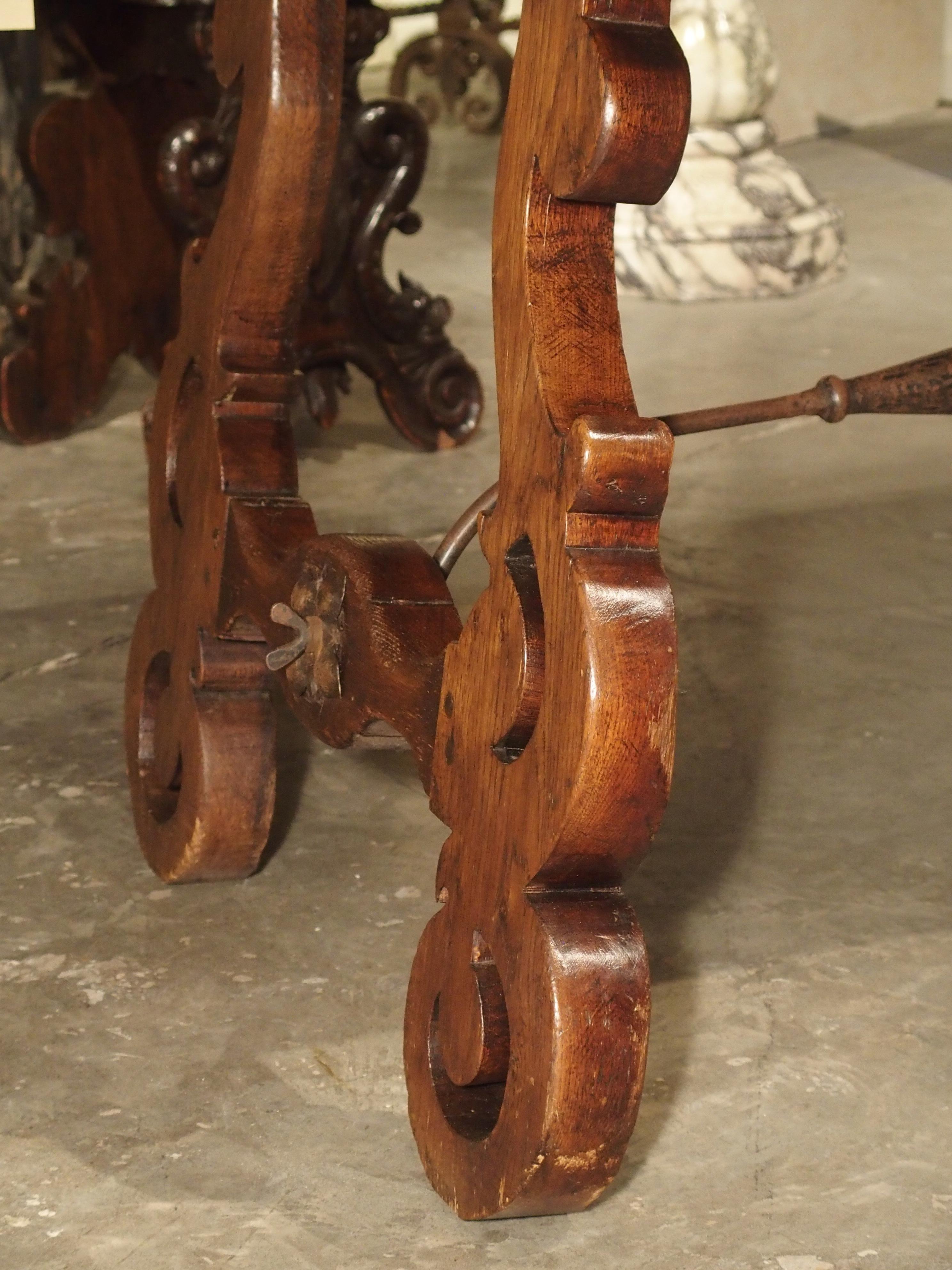 Antique Spanish Oak Table with Wrought Iron Stretcher In Good Condition In Dallas, TX