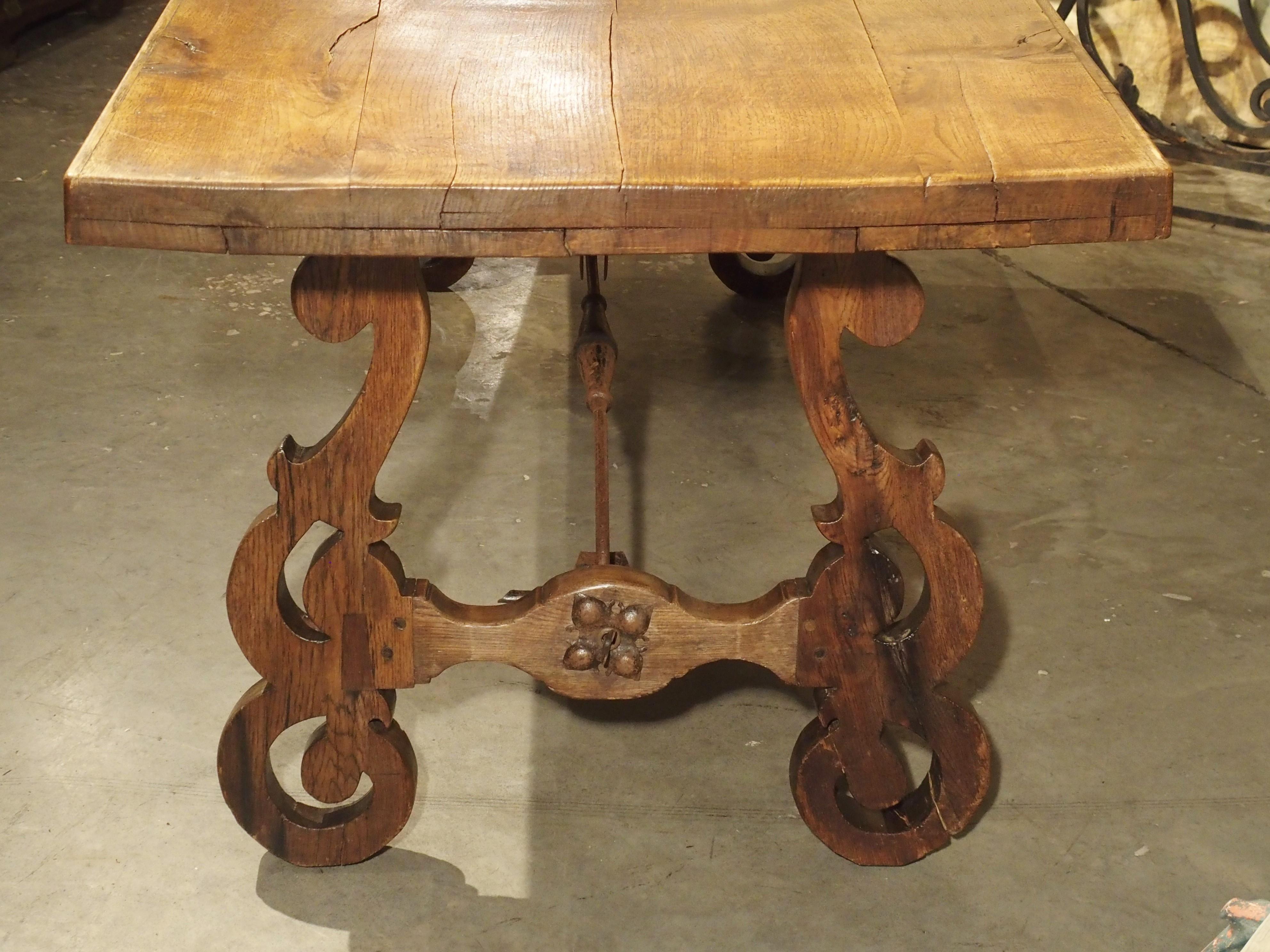 Antique Spanish Oak Table with Wrought Iron Stretcher 2