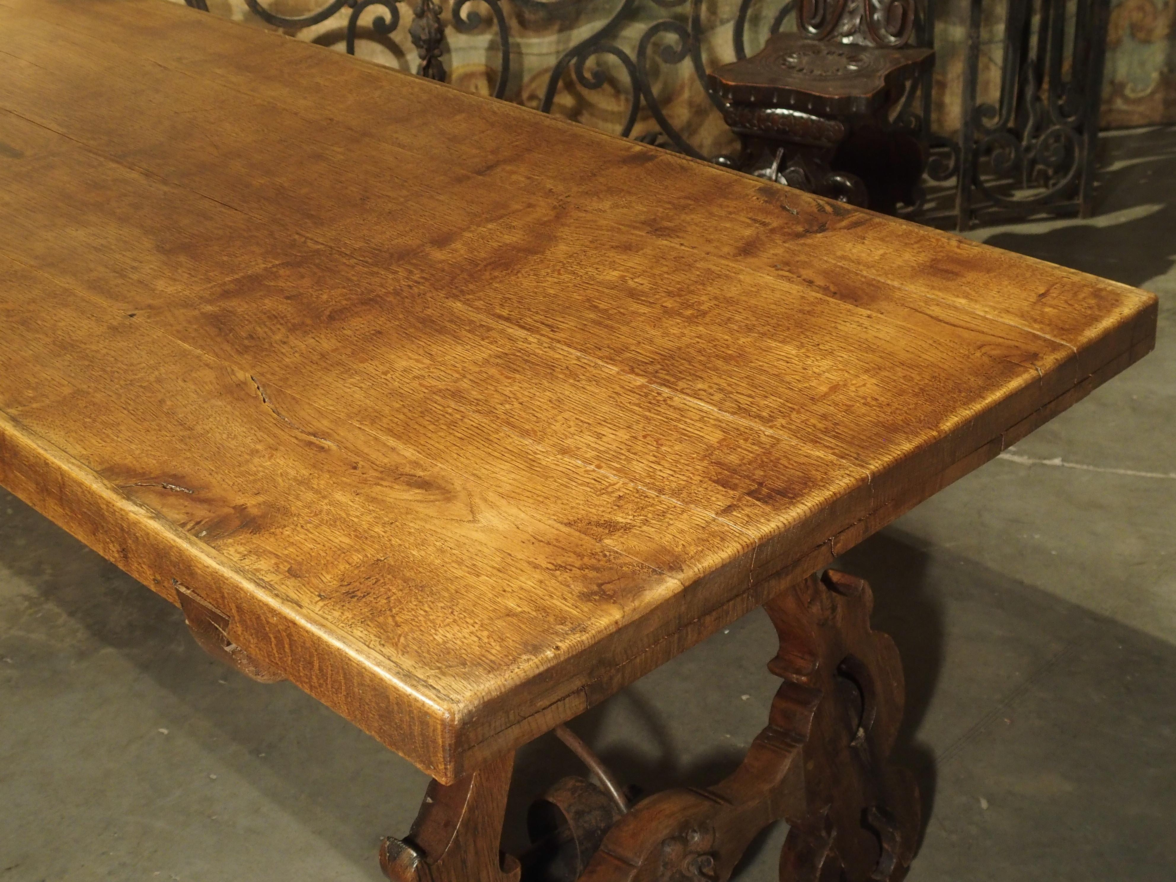 Antique Spanish Oak Table with Wrought Iron Stretcher 2