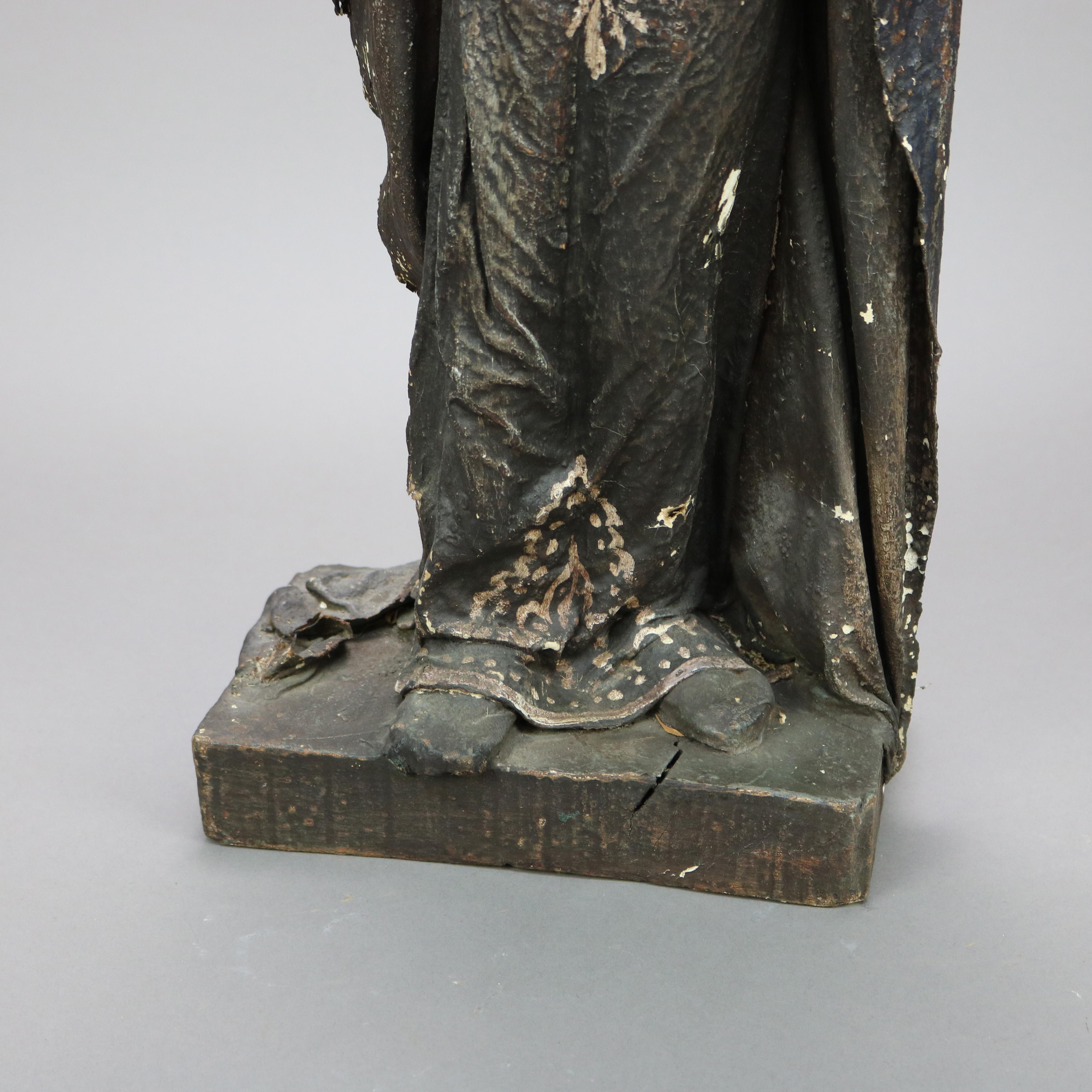 Antique Spanish or Italian Wood & Paper Mache Santos Figure, St. Anthony, 19th C 5