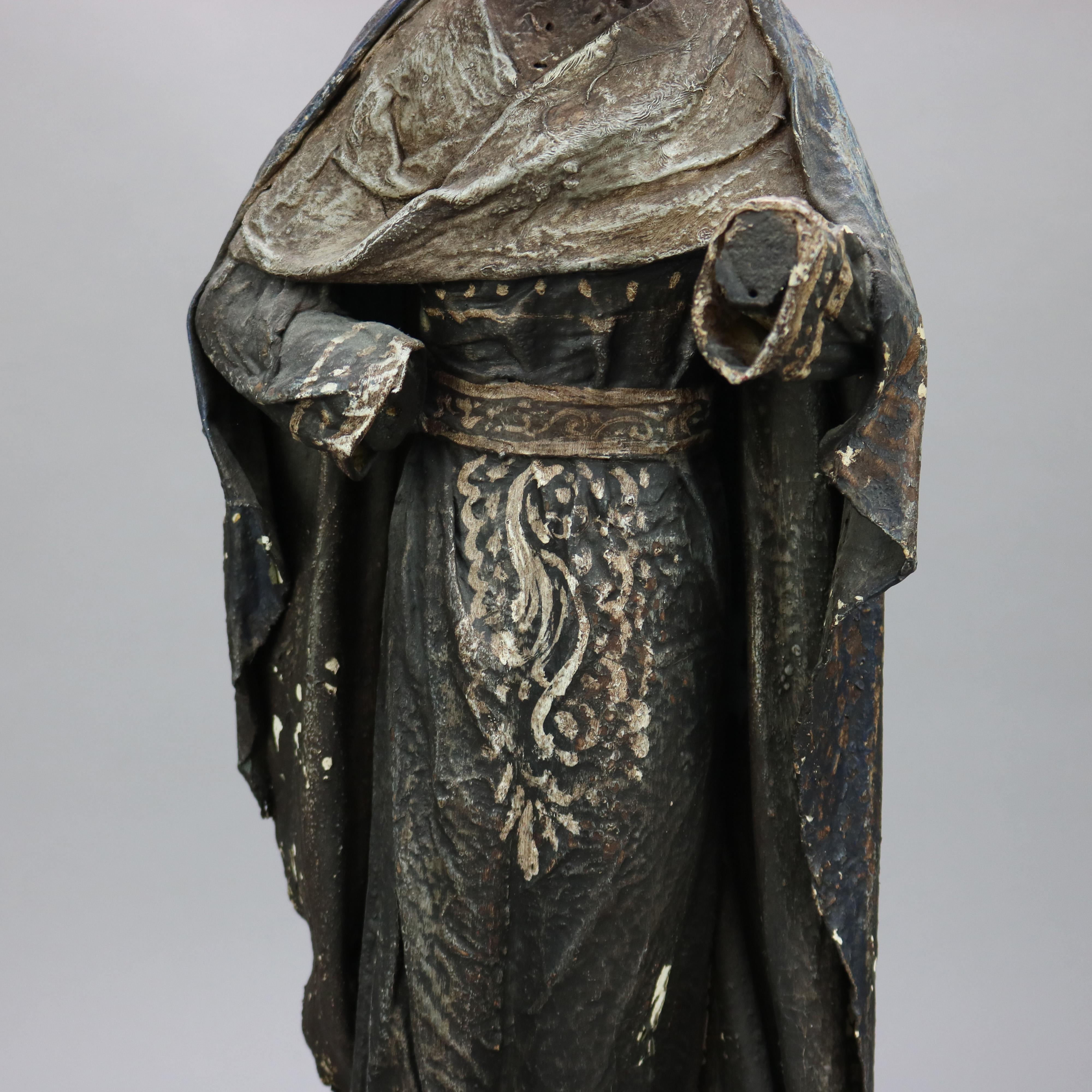 Antique Spanish or Italian Wood & Paper Mache Santos Figure, St. Anthony, 19th C 6