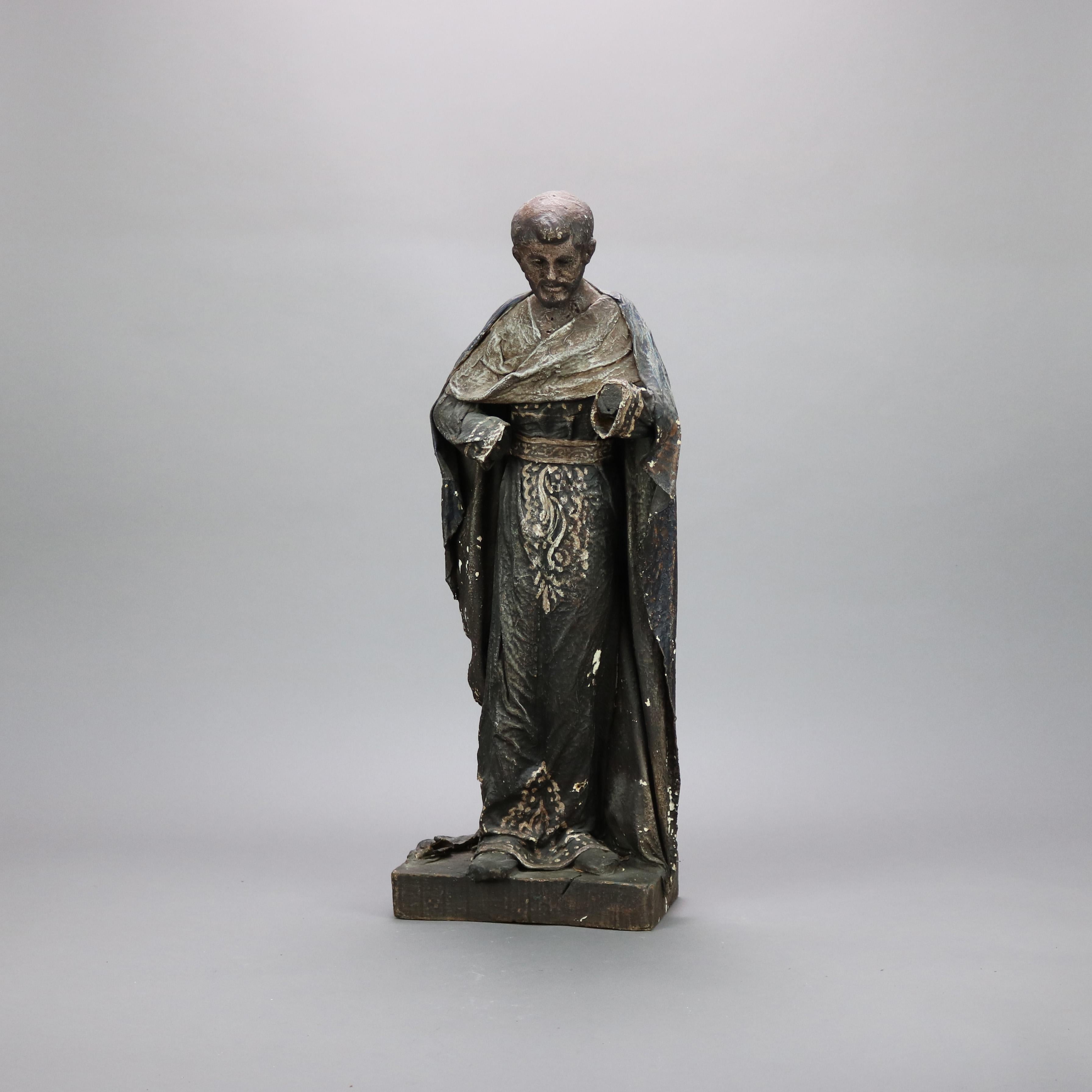 An antique Spanish or Italian Santow figure offers carved wood and paper mache figure of the Catholic Saint Anthony, 19th century

Measures - 25.25''H x 10''W x 8.75''D.