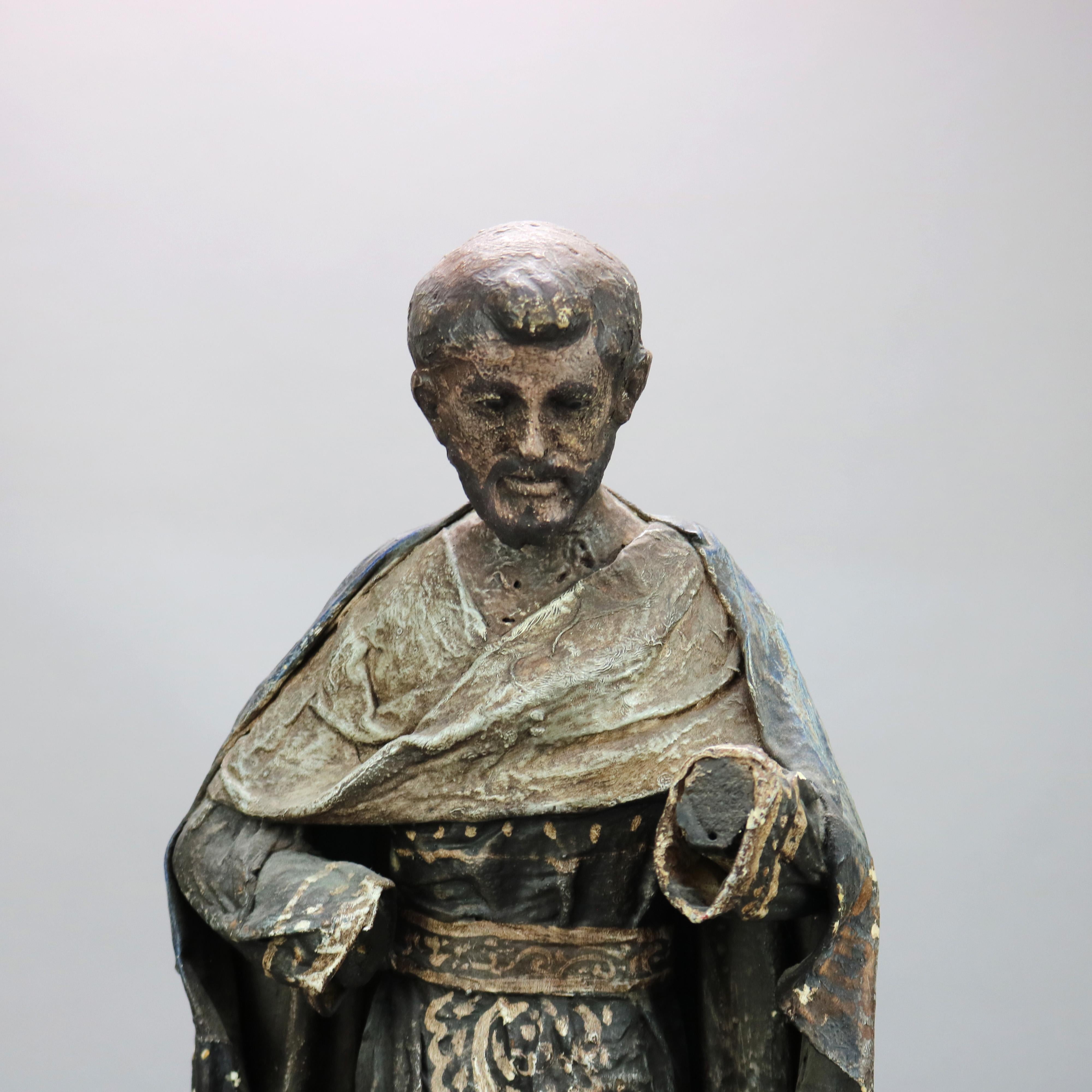 Carved Antique Spanish or Italian Wood & Paper Mache Santos Figure, St. Anthony, 19th C