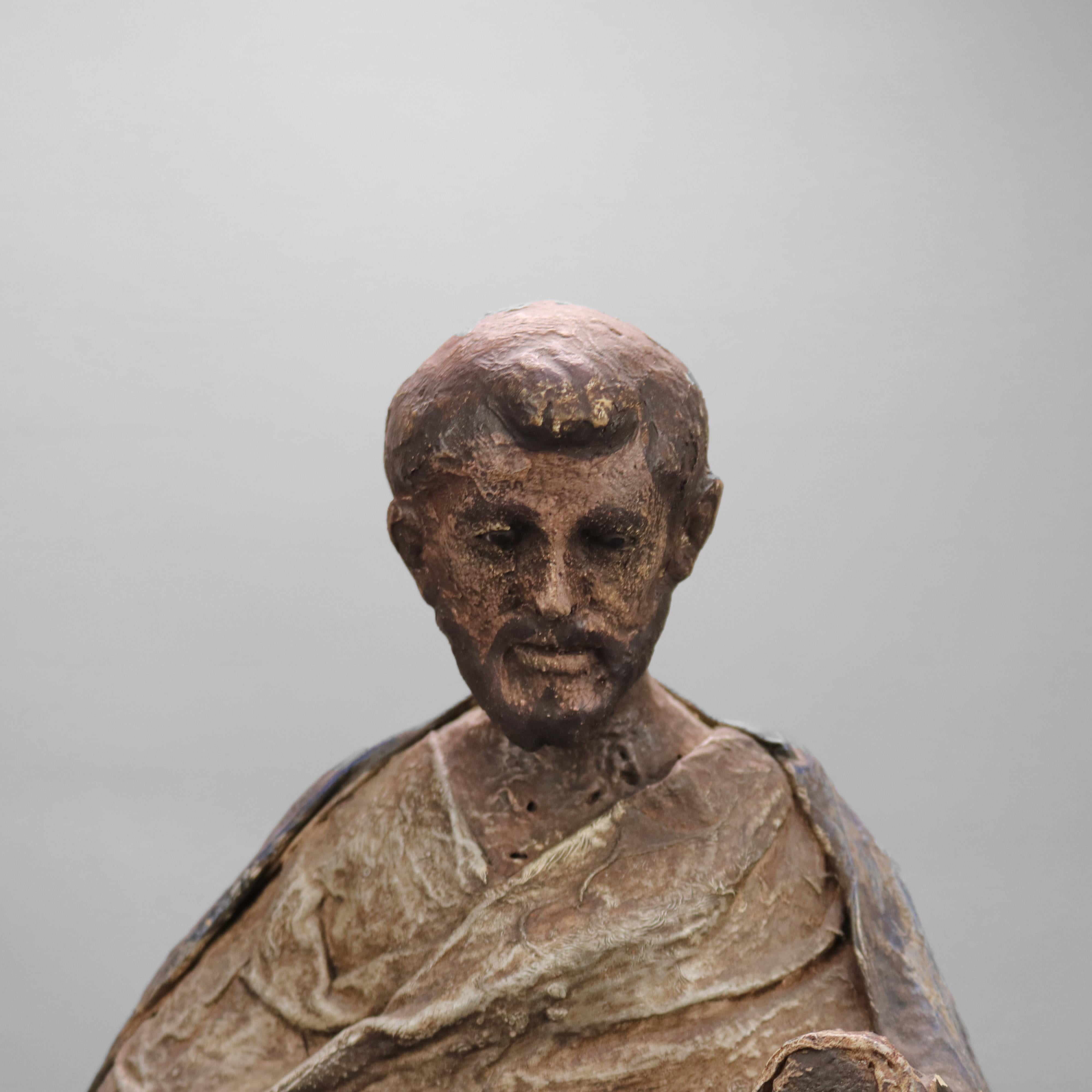 19th Century Antique Spanish or Italian Wood & Paper Mache Santos Figure, St. Anthony, 19th C