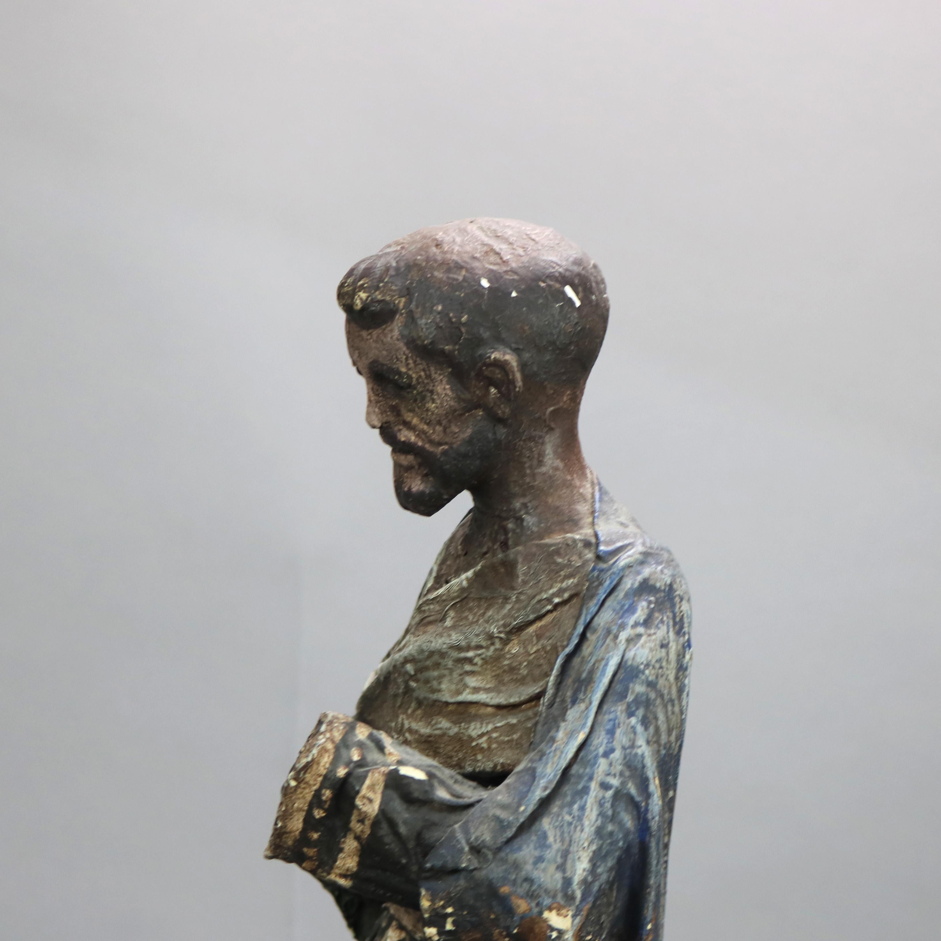 Antique Spanish or Italian Wood & Paper Mache Santos Figure, St. Anthony, 19th C 2