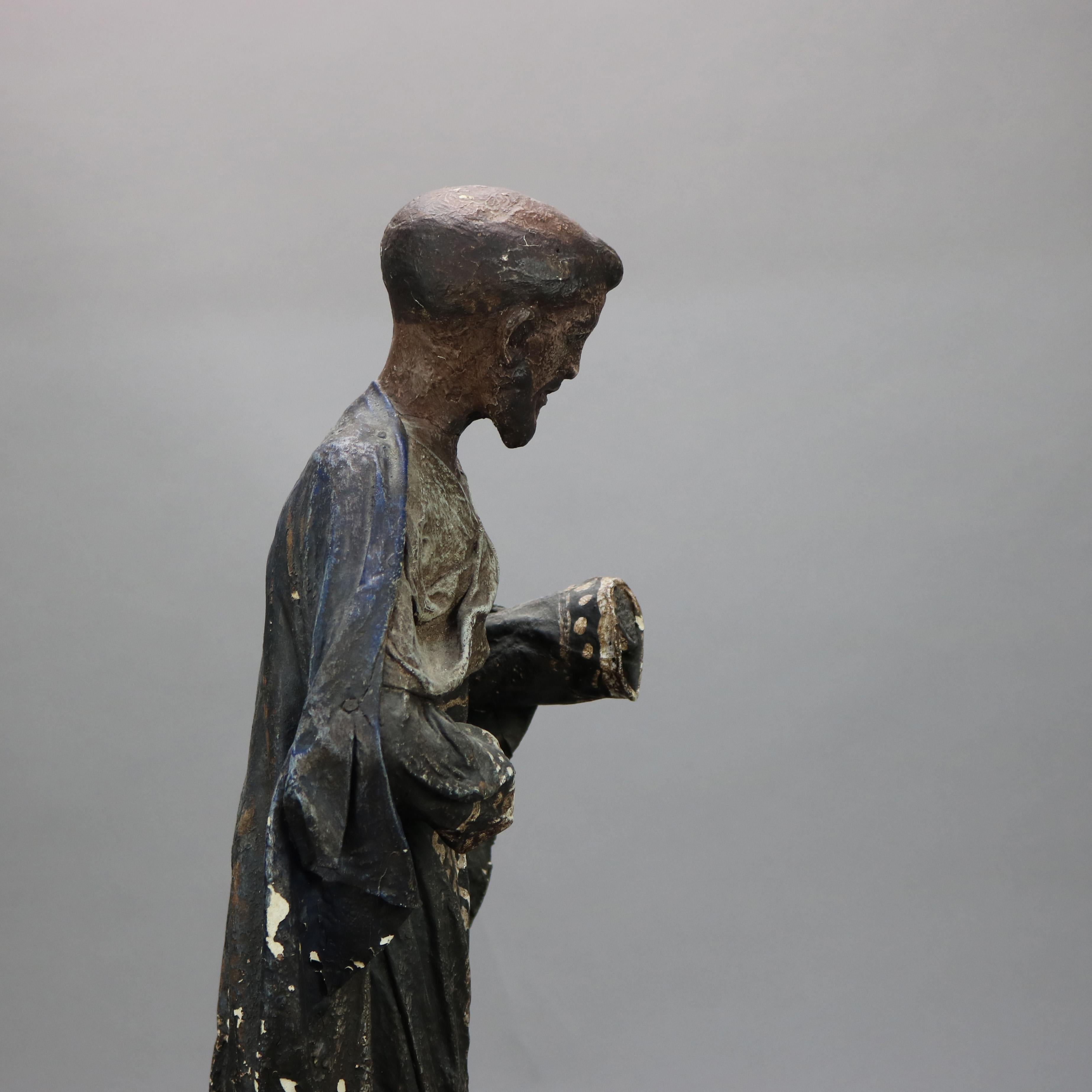 Antique Spanish or Italian Wood & Paper Mache Santos Figure, St. Anthony, 19th C 3