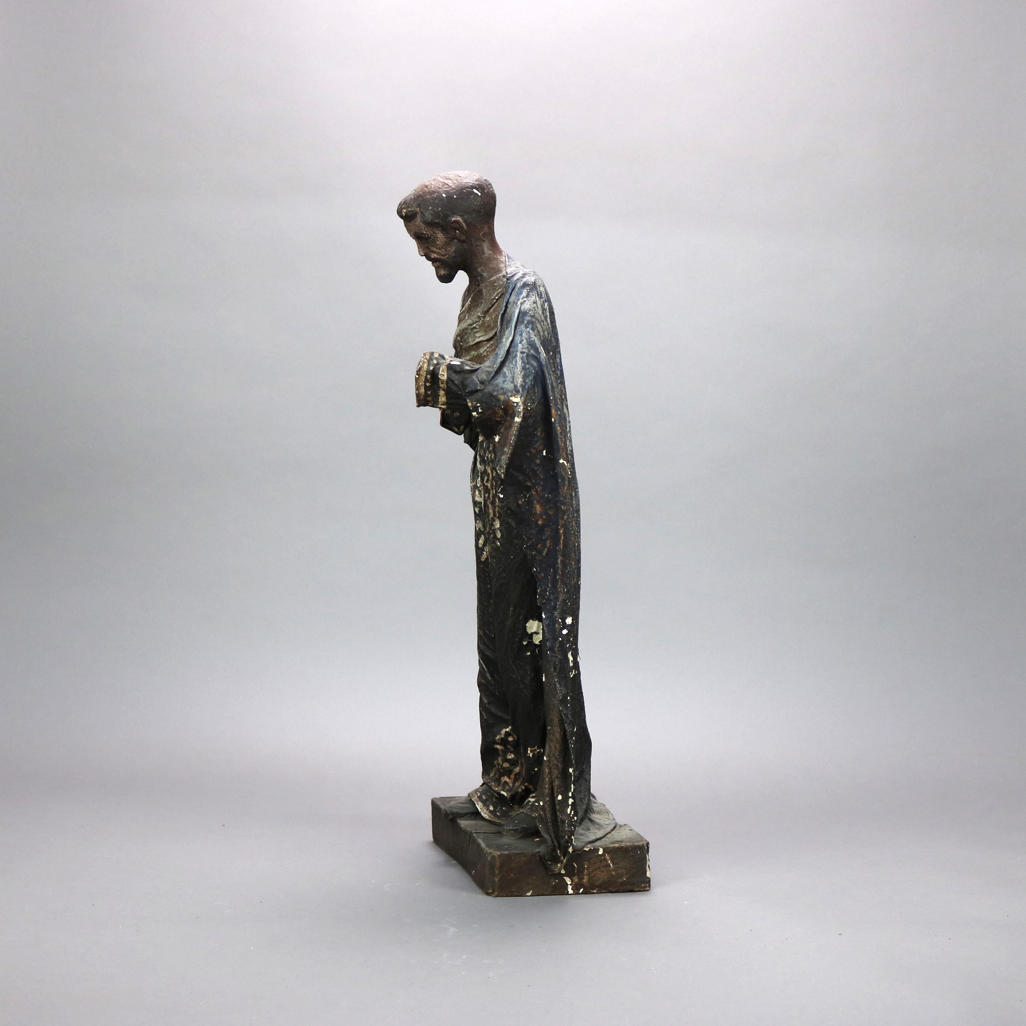Antique Spanish or Italian Wood & Paper Mache Santos Figure, St. Anthony, 19th C 4