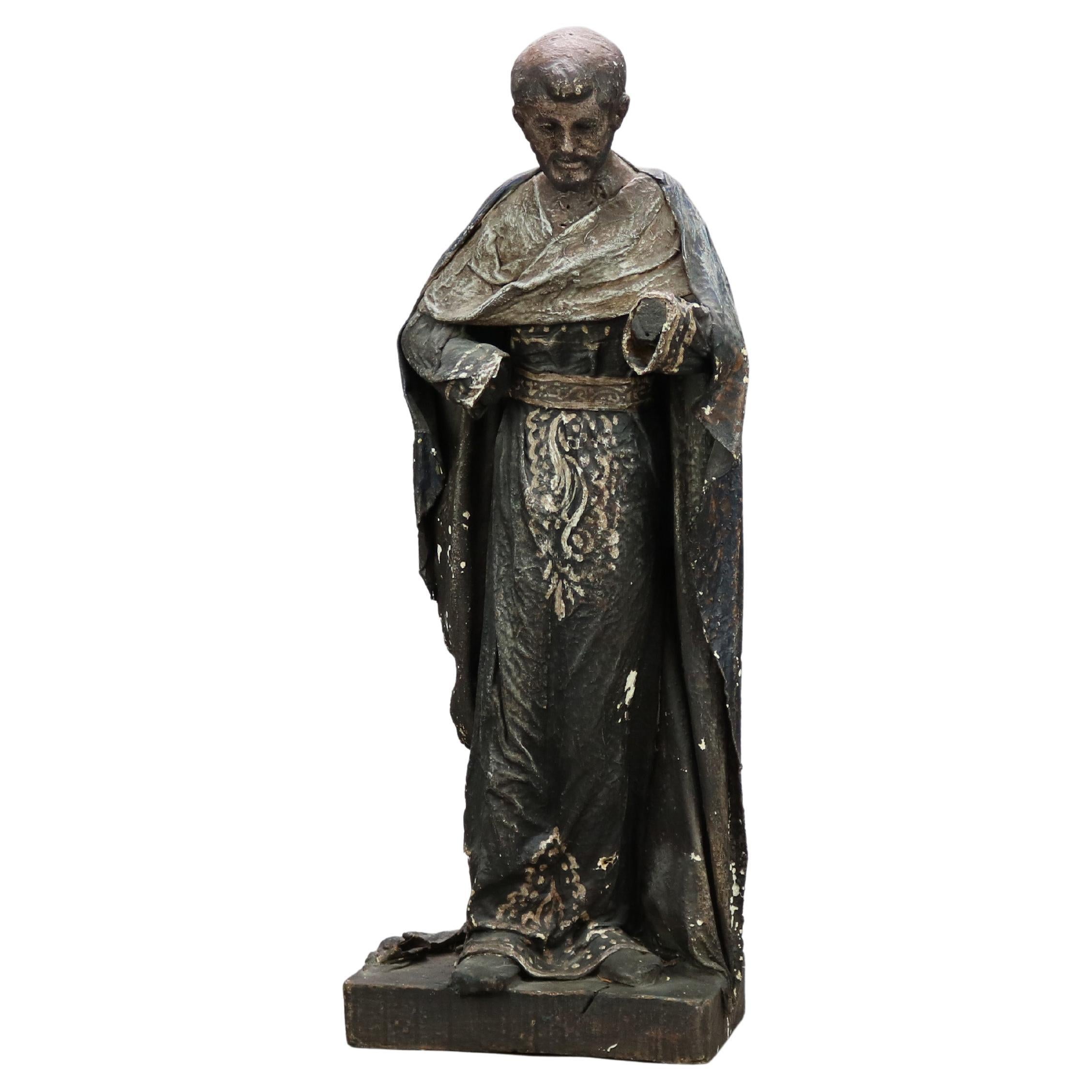 Antique Spanish or Italian Wood & Paper Mache Santos Figure, St. Anthony, 19th C