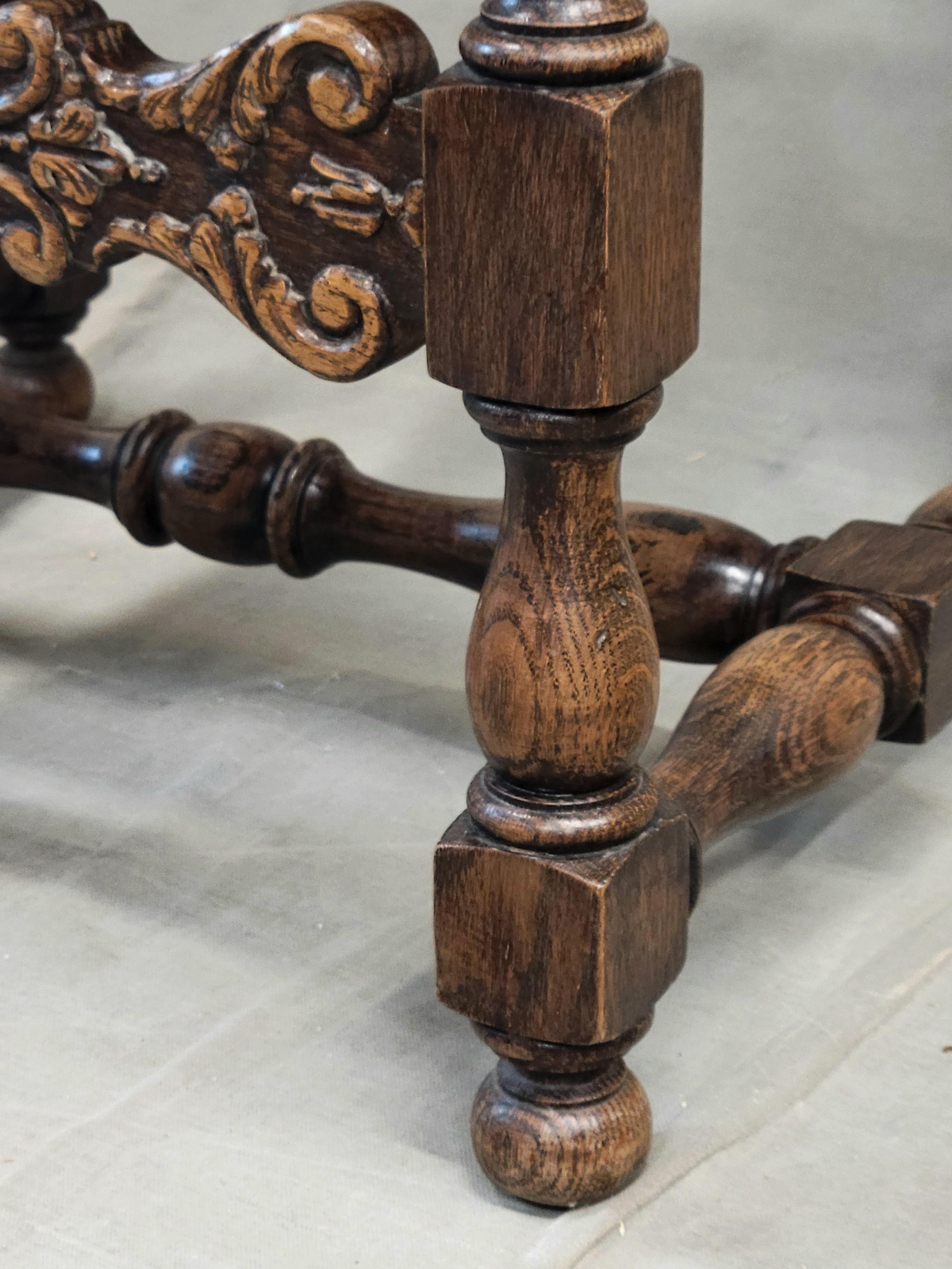 Antique Spanish or Renaissance Revival Oak and Leather Side Chairs - Set of 3 For Sale 7
