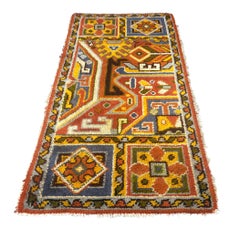 Antique Spanish Oushak Wool 3x6 Gold, Red & Ivory Handmade Throw Rug