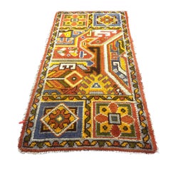 Antique Spanish Oushak Wool 3x6 Gold, Red & Ivory Handmade Throw Rug