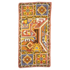 Antique Spanish Oushak Wool 3x6 Gold, Red & Ivory Handmade Throw Rug