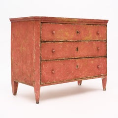 Salmon Painted Italian Chest, Solid Wood, Dovetailed Drawers, 1910