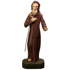 Antique Spanish Painted Wood Sculpture of St. Francis of Assisi Spain