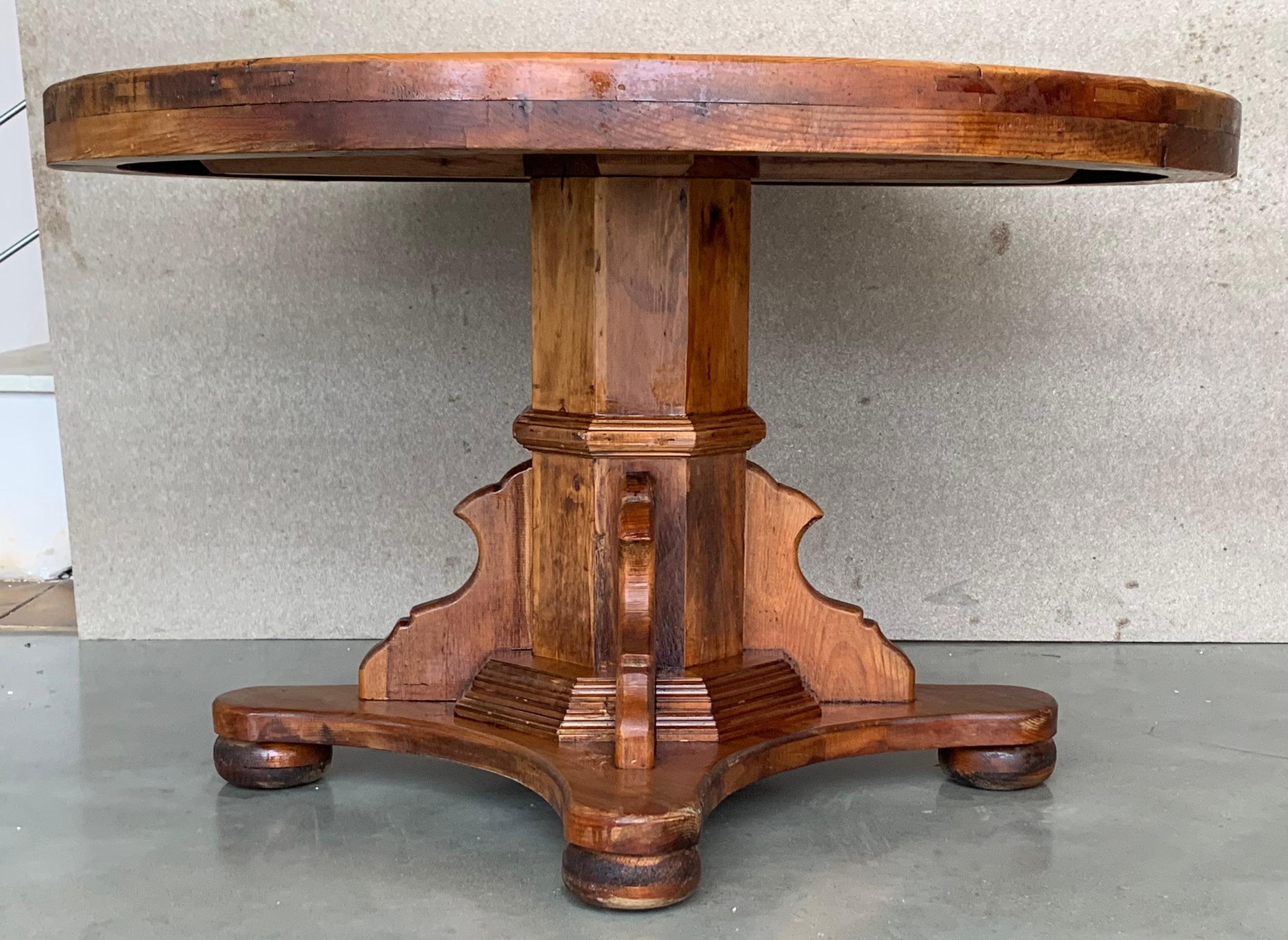 20th Century Antique Spanish Pedestal Figural Carved Dining Table